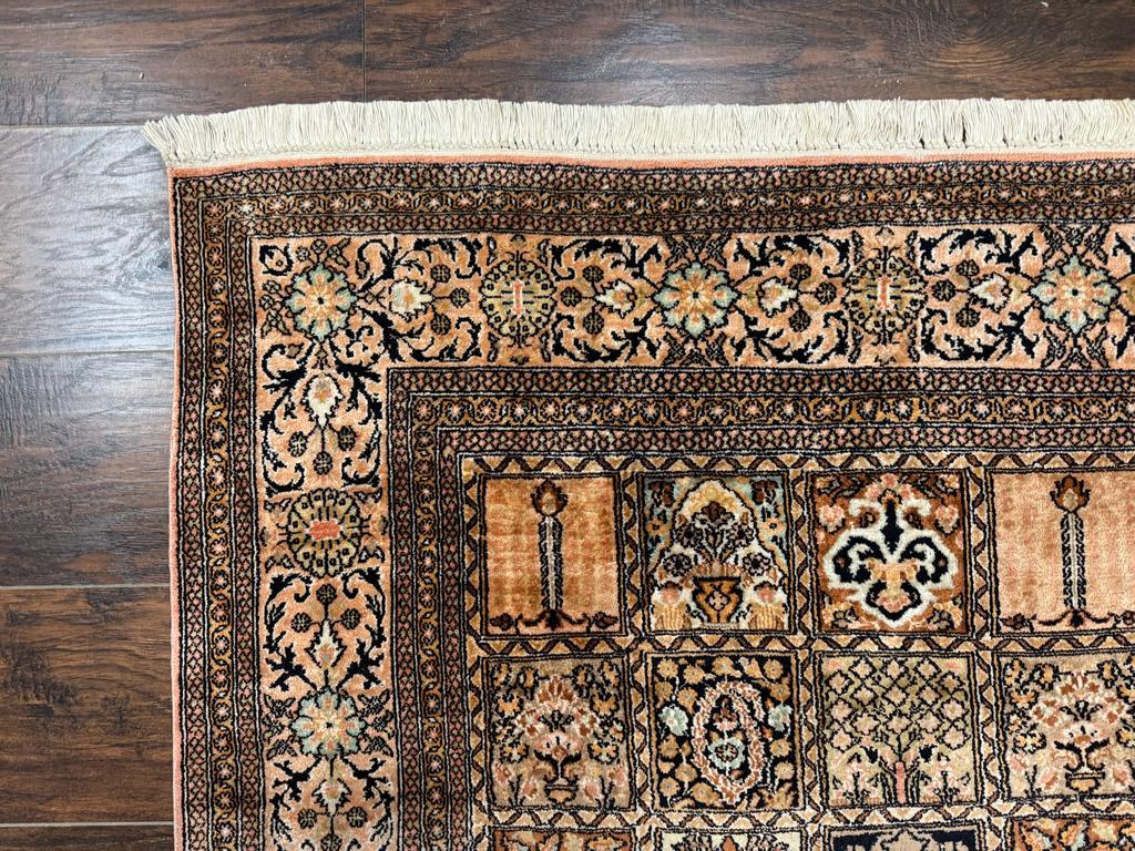 Indian Kashmiri Silk Rug 4x6, Panel Design, Multicolor, Fine - Image 6