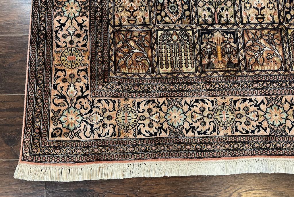 Indian Kashmiri Silk Rug 4x6, Panel Design, Multicolor, Fine - Image 8