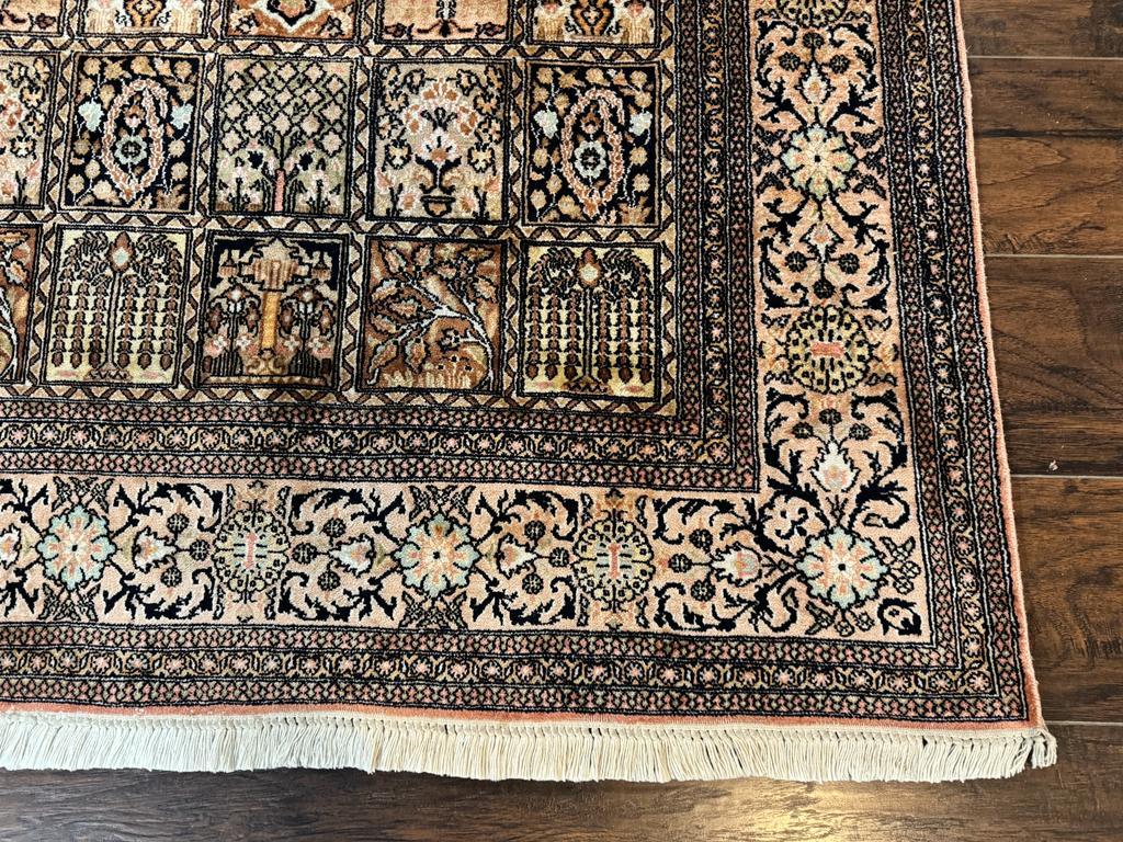 Indian Kashmiri Silk Rug 4x6, Panel Design, Multicolor, Fine - Image 9