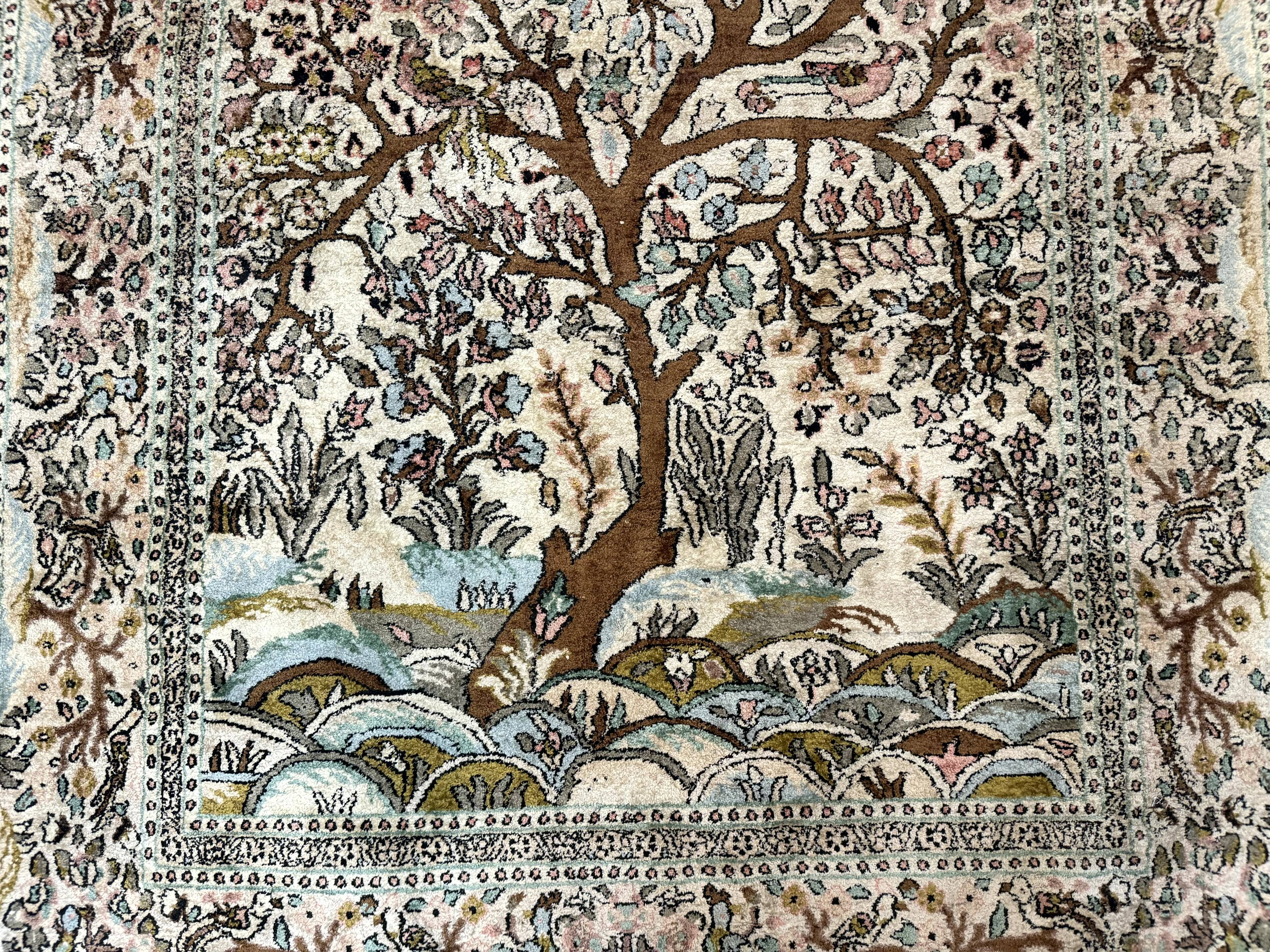 Indian Kashmiri Silk Rug 4x7, Tree of Life Design, Very Fine 380 KPSI, Birds - Image 5