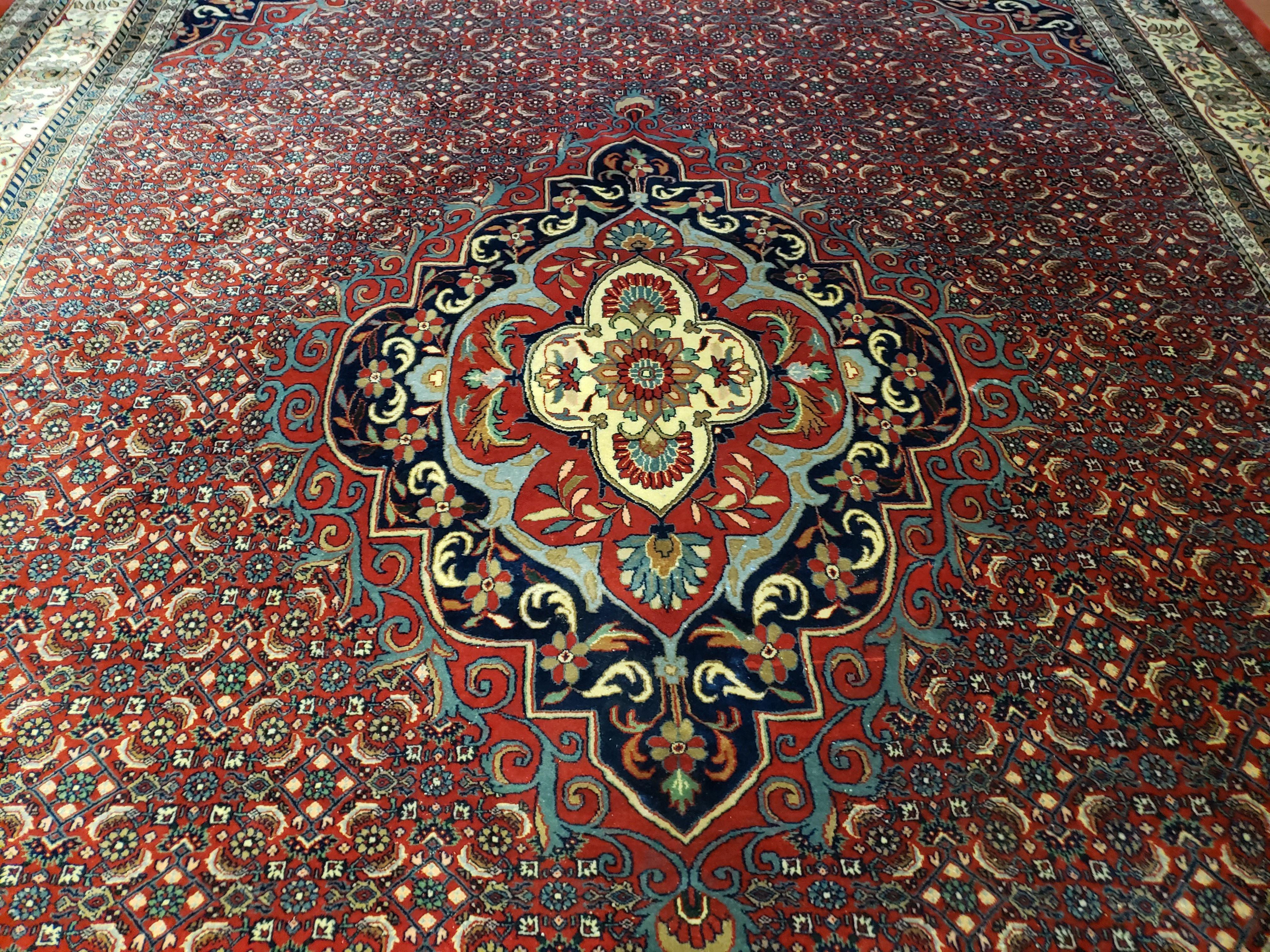 Indian Rug 9x12 Red Indo Bidjar Rug 9x12 Vintage Rug Allover Pattern Medallion Rug Wool Rug Nice Persian Design - Image 2