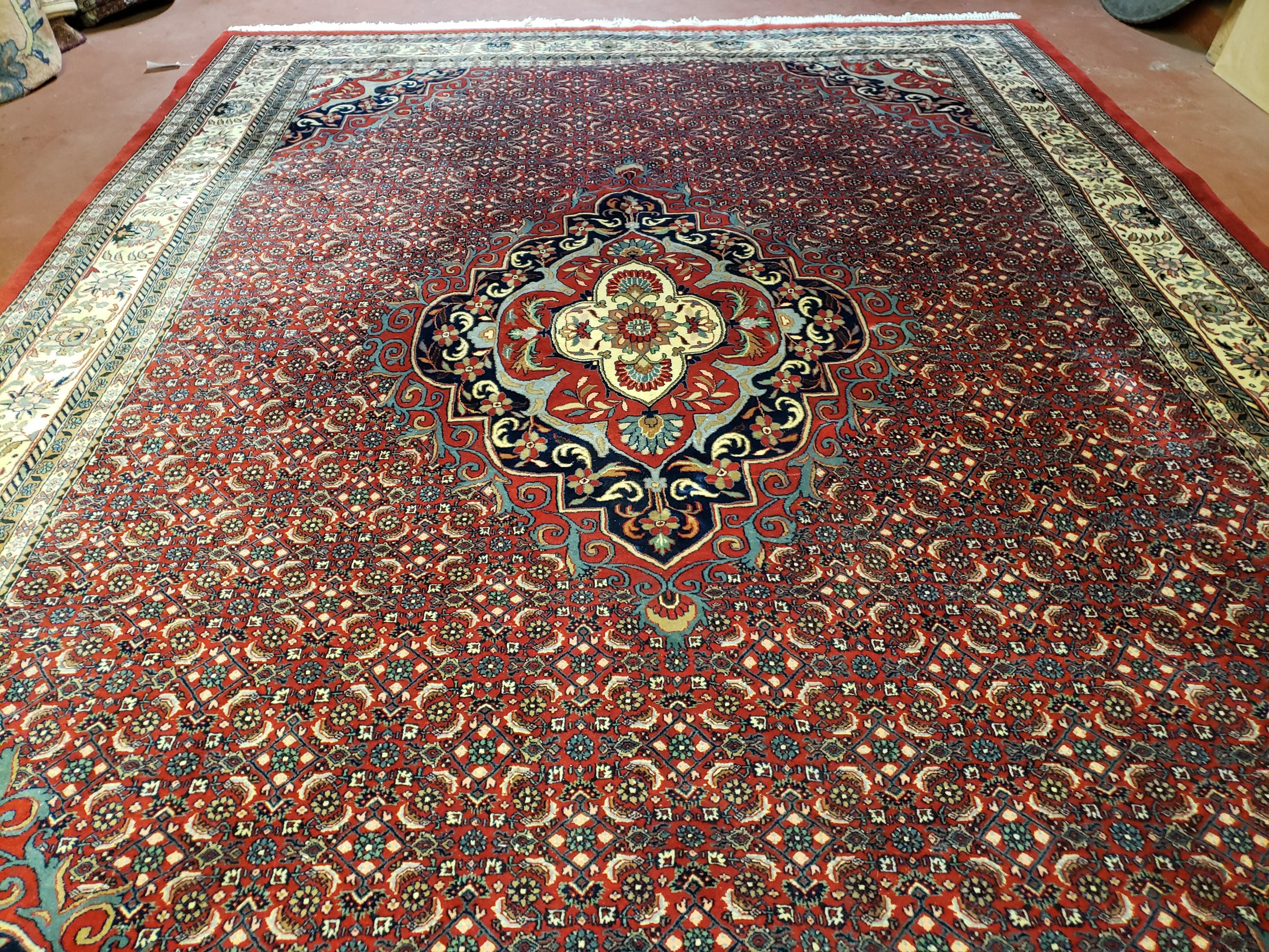 Indian Rug 9x12 Red Indo Bidjar Rug 9x12 Vintage Rug Allover Pattern Medallion Rug Wool Rug Nice Persian Design - Image 3