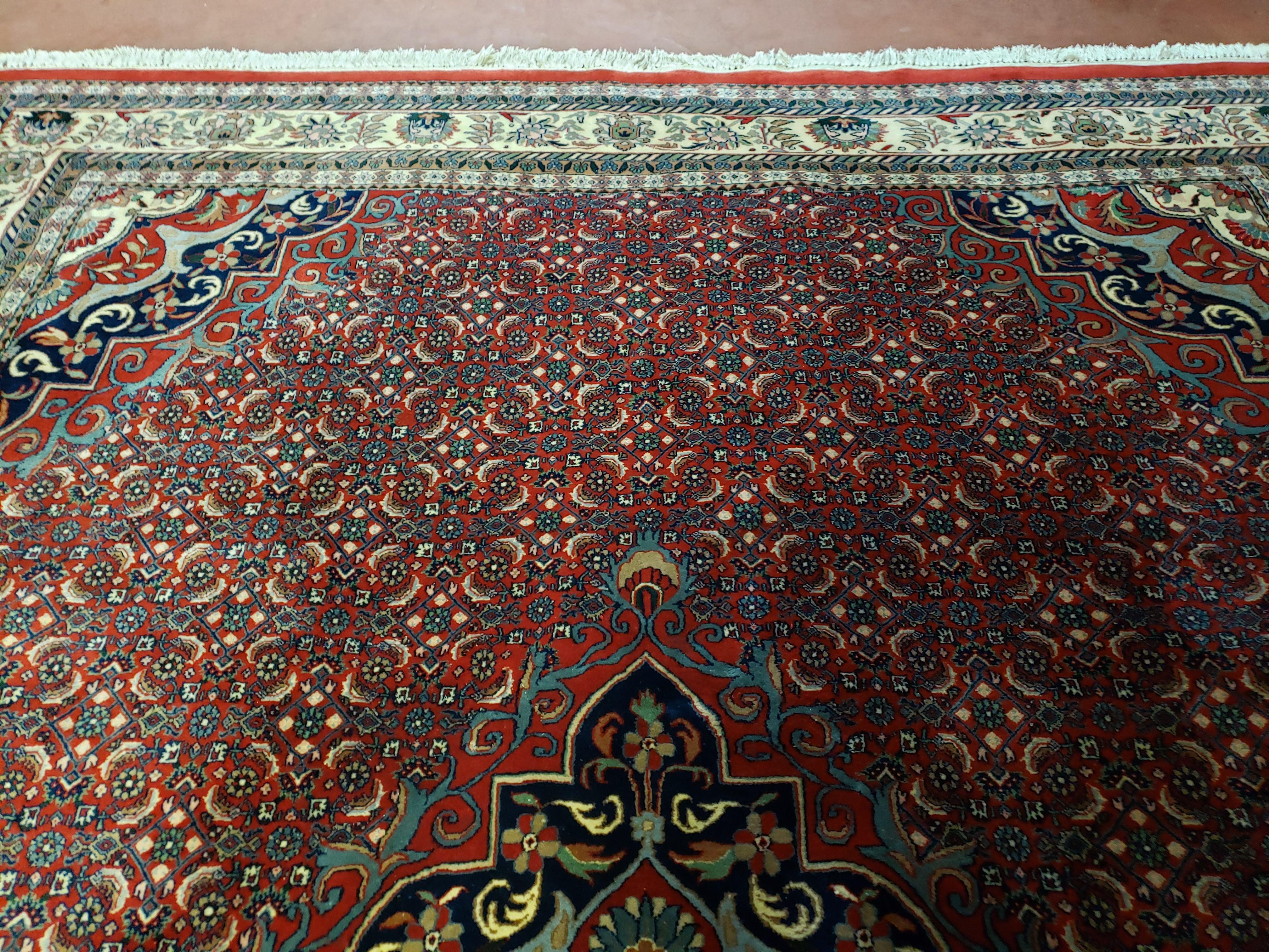 Indian Rug 9x12 Red Indo Bidjar Rug 9x12 Vintage Rug Allover Pattern Medallion Rug Wool Rug Nice Persian Design - Image 4