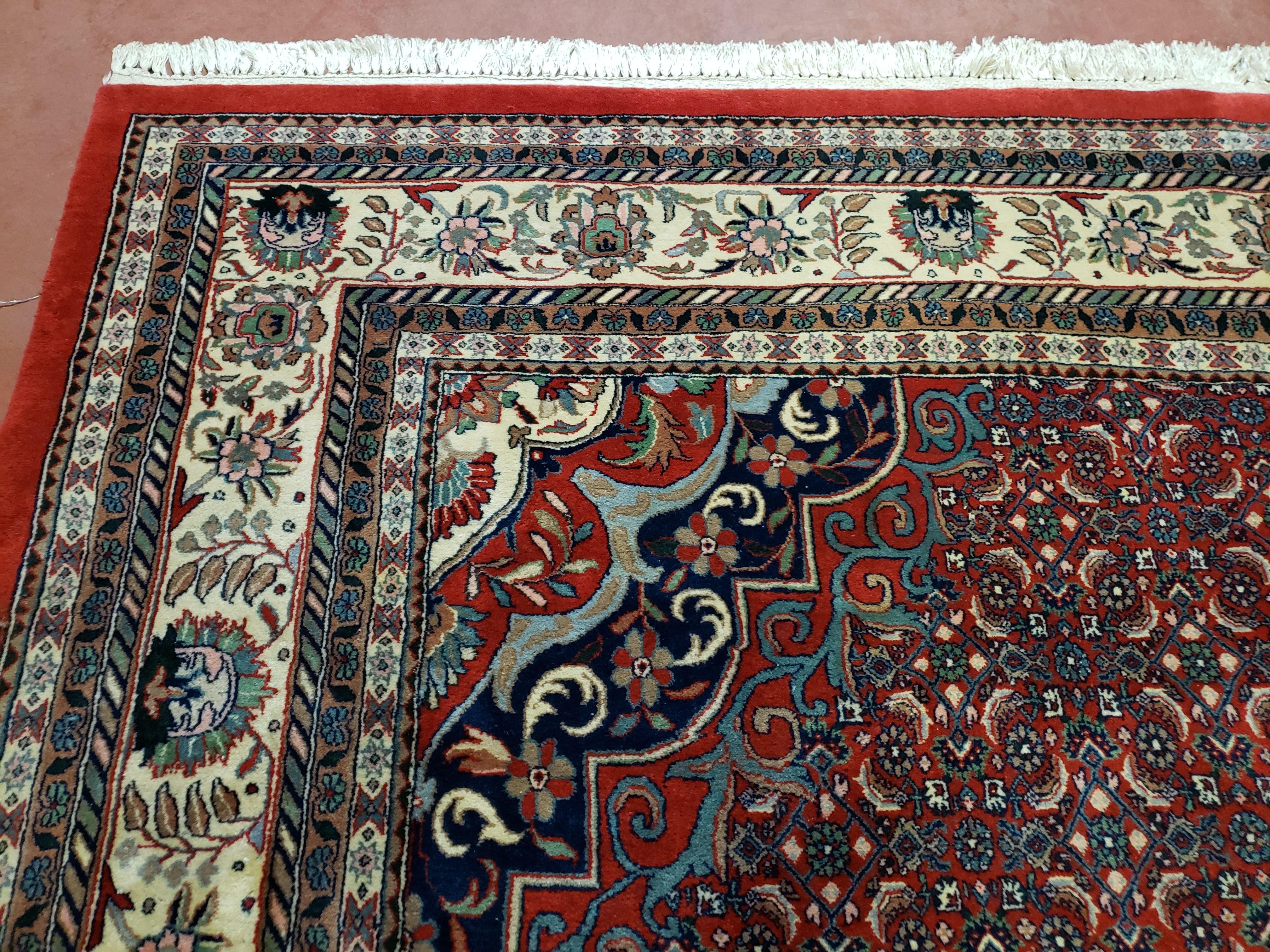 Indian Rug 9x12 Red Indo Bidjar Rug 9x12 Vintage Rug Allover Pattern Medallion Rug Wool Rug Nice Persian Design - Image 5