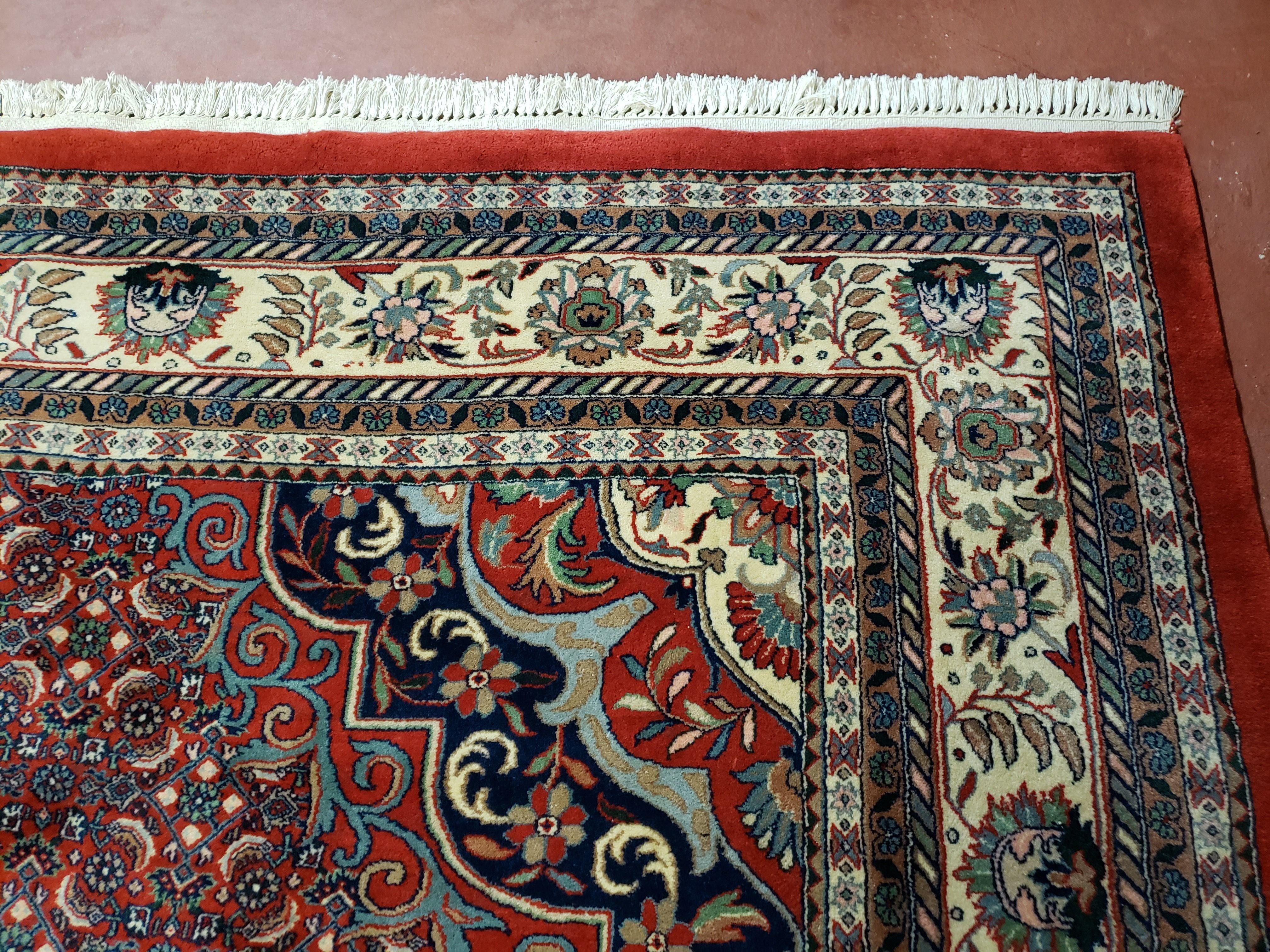 Indian Rug 9x12 Red Indo Bidjar Rug 9x12 Vintage Rug Allover Pattern Medallion Rug Wool Rug Nice Persian Design - Image 6