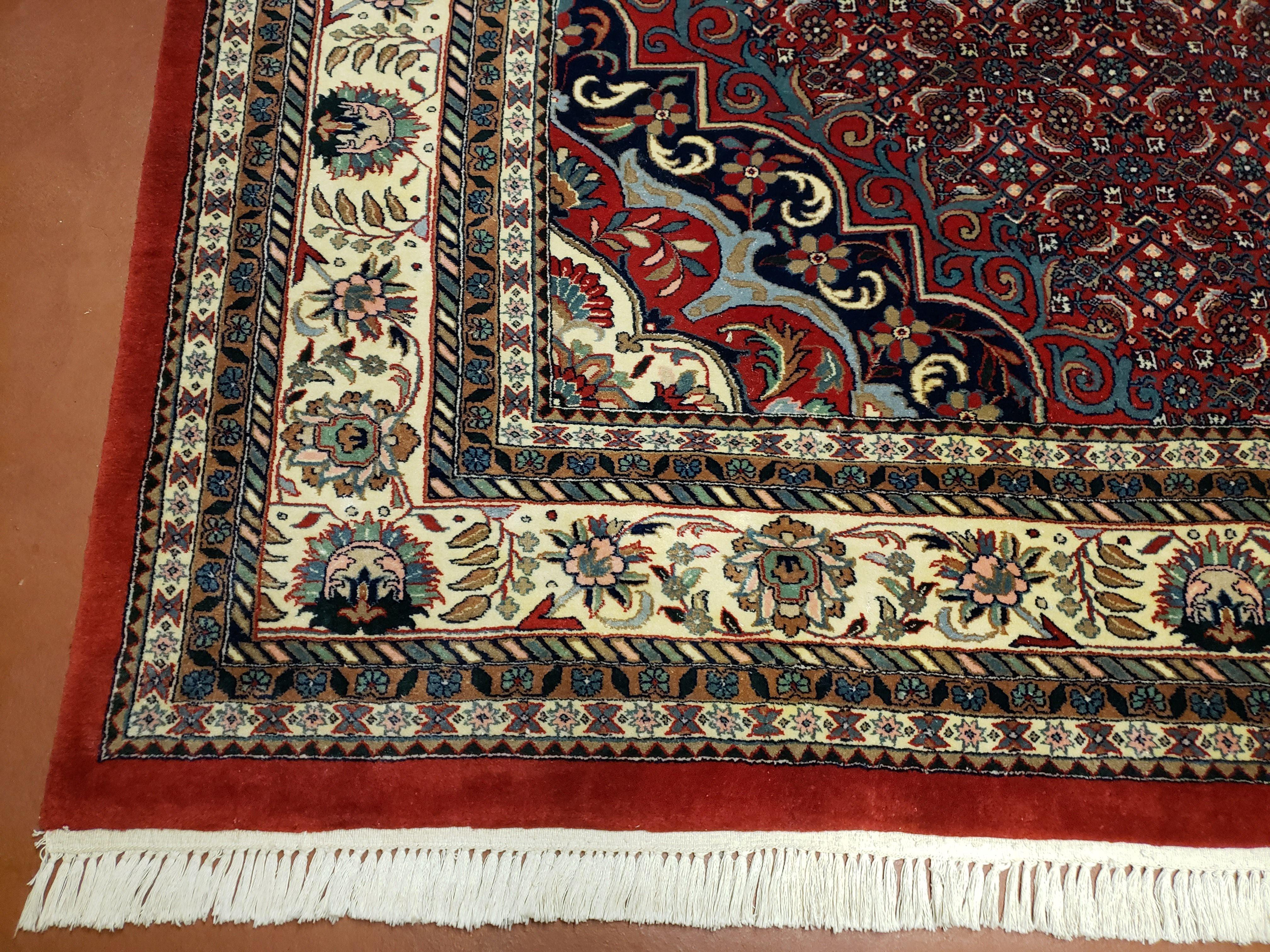 Indian Rug 9x12 Red Indo Bidjar Rug 9x12 Vintage Rug Allover Pattern Medallion Rug Wool Rug Nice Persian Design - Image 7