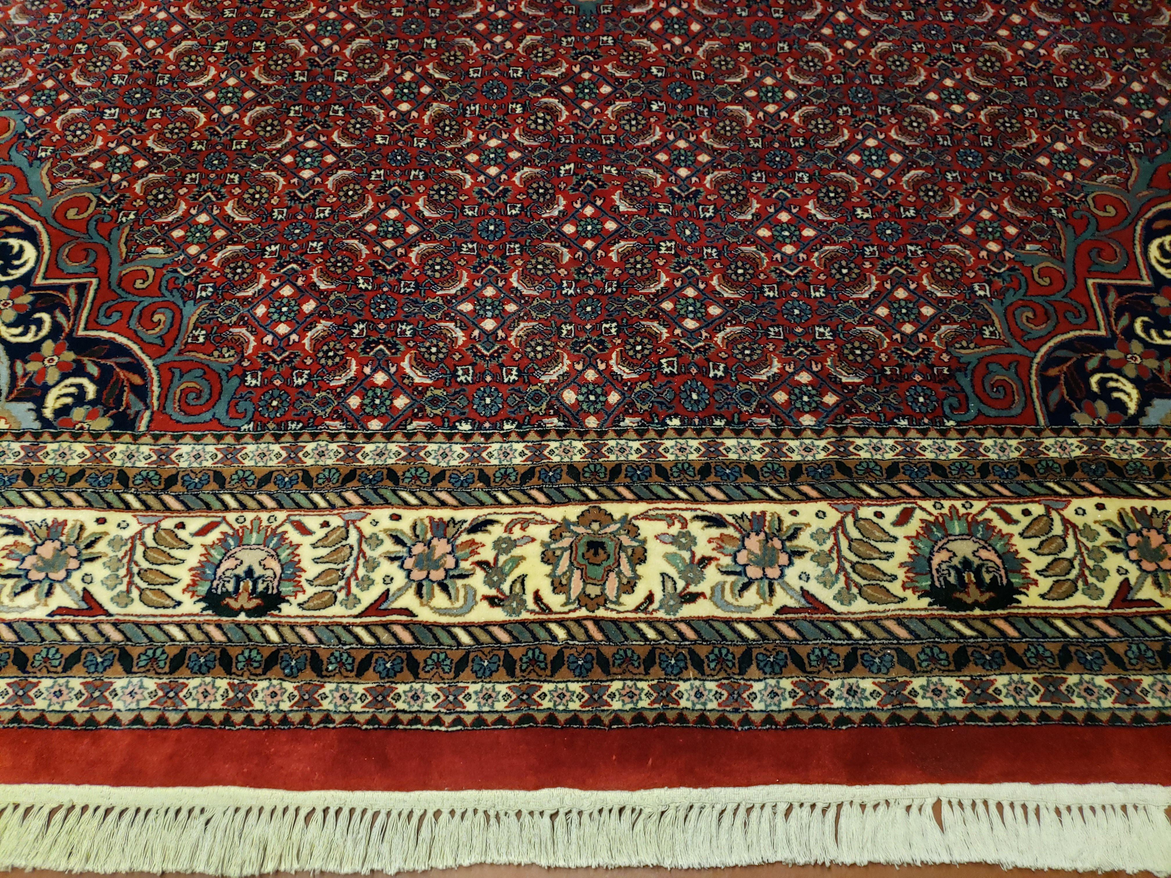 Indian Rug 9x12 Red Indo Bidjar Rug 9x12 Vintage Rug Allover Pattern Medallion Rug Wool Rug Nice Persian Design - Image 8