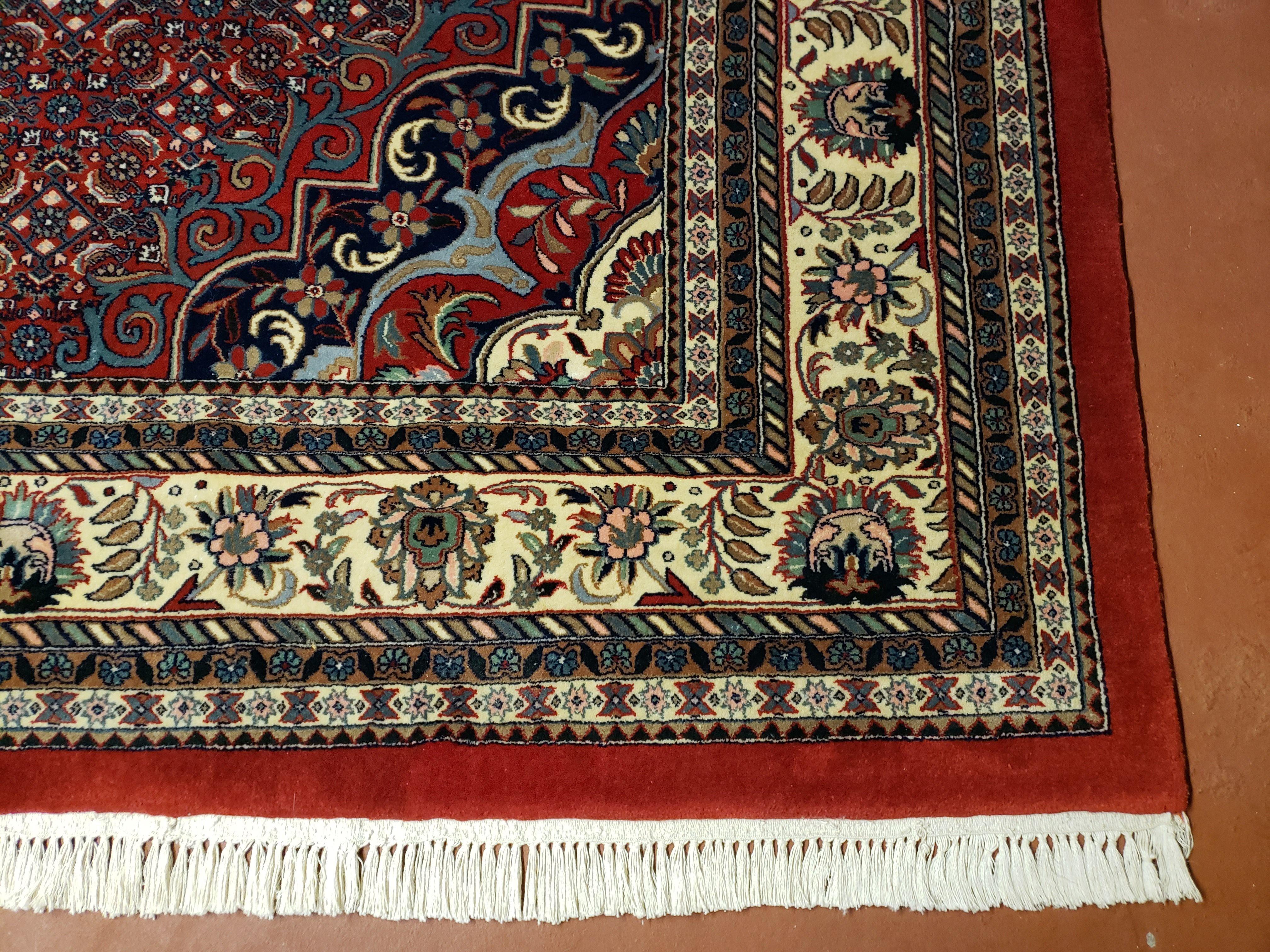 Indian Rug 9x12 Red Indo Bidjar Rug 9x12 Vintage Rug Allover Pattern Medallion Rug Wool Rug Nice Persian Design - Image 9