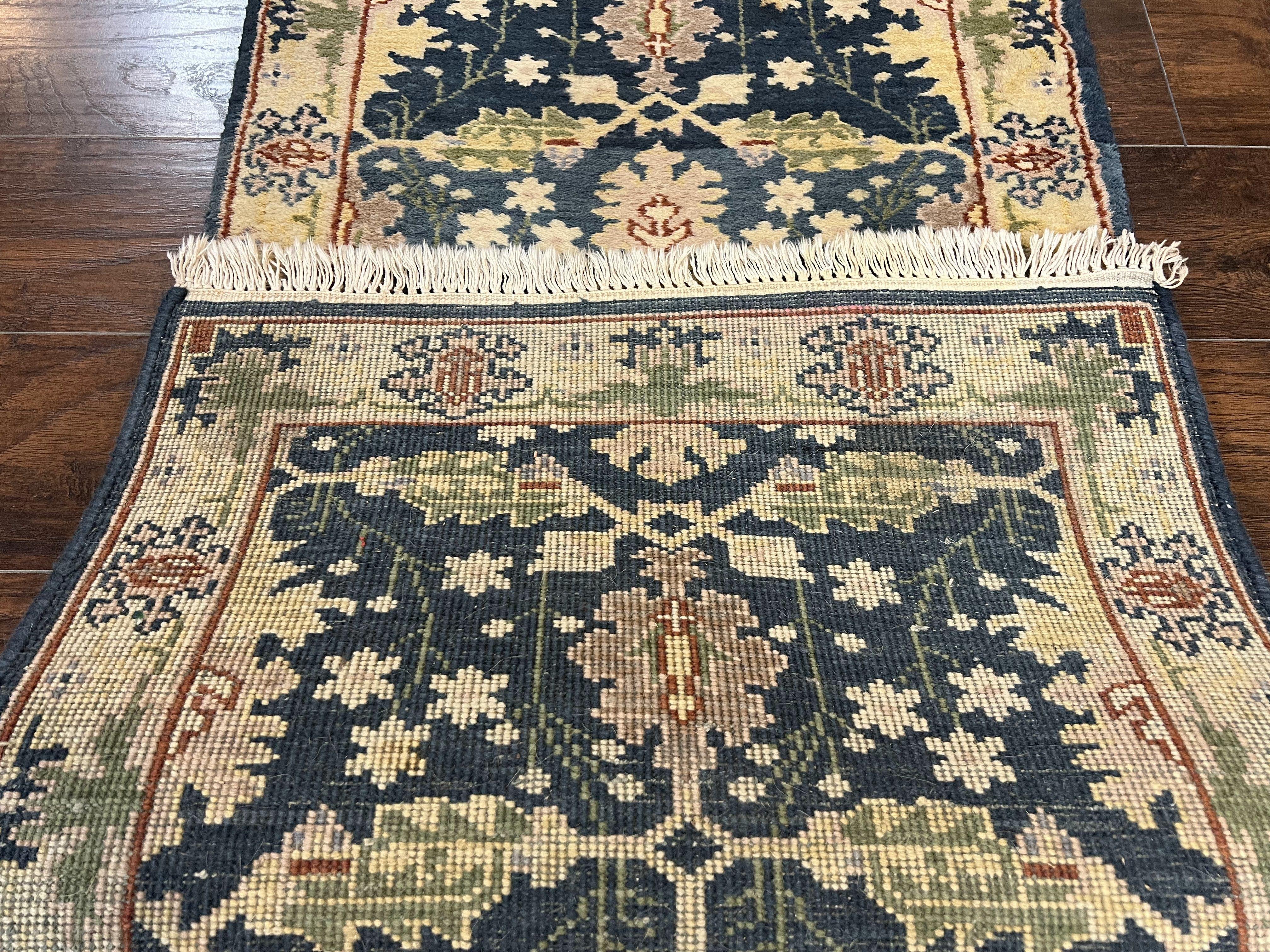 Indian Runner Rug 2.6 x 12, Navy Blue Beige Oriental Runner Rug 12ft Long, Narrow Hallway Runner, Wool Hand Knotted Indo Persian Mahal Rug - Image 10