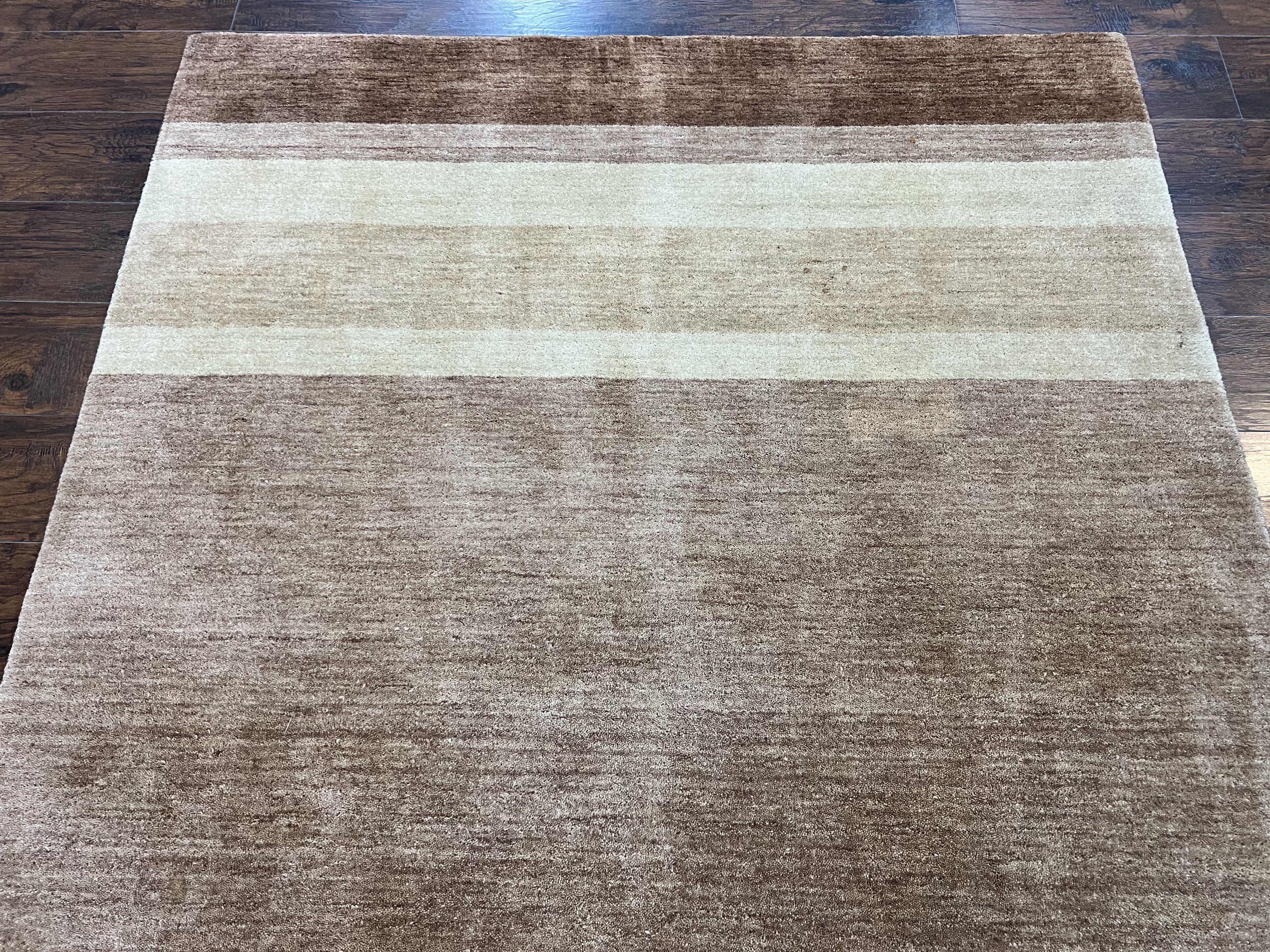 Indo Gabbeh Rug 5x8, Contemporary Wool Stripped Modern Area Rug, Hand Knotted Medium Sized Carpet - Image 3
