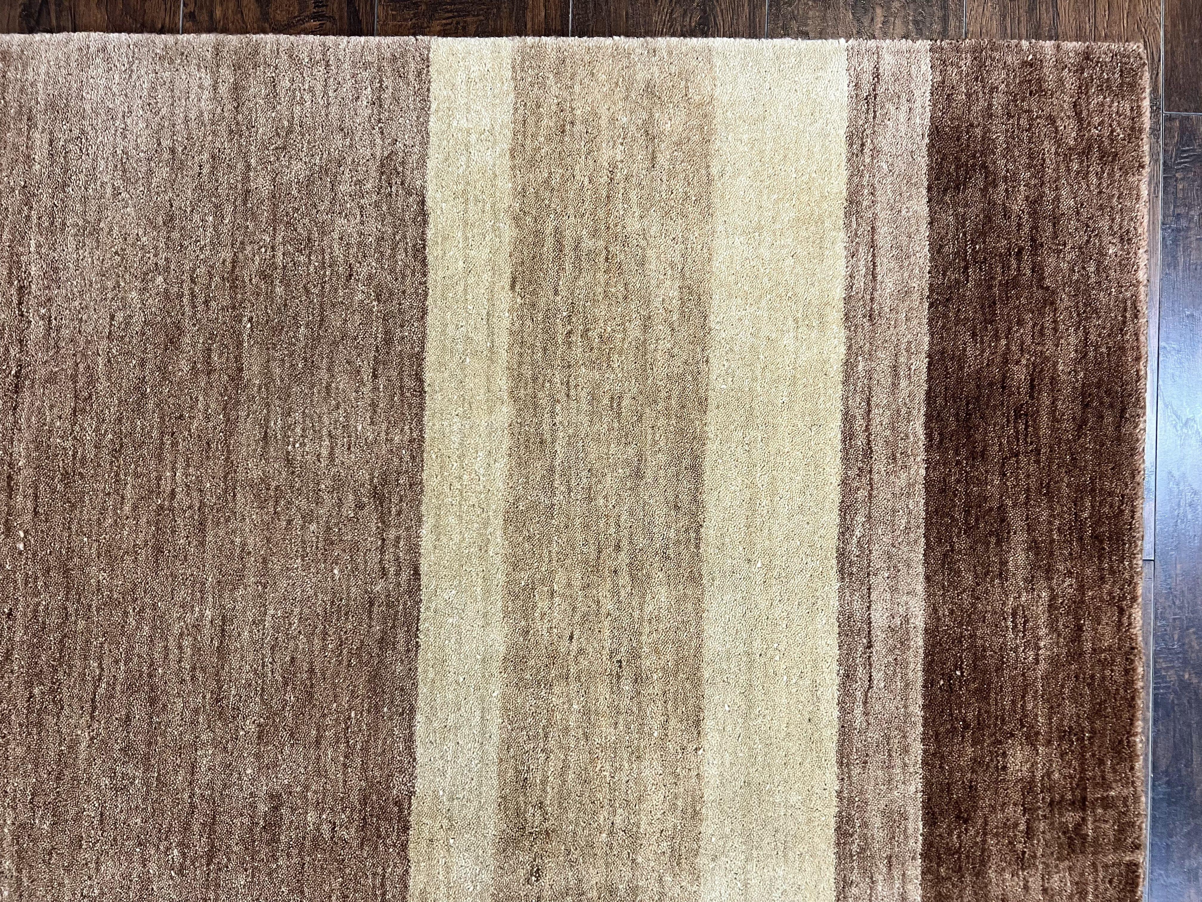 Indo Gabbeh Rug 5x8, Contemporary Wool Stripped Modern Area Rug, Hand Knotted Medium Sized Carpet - Image 7