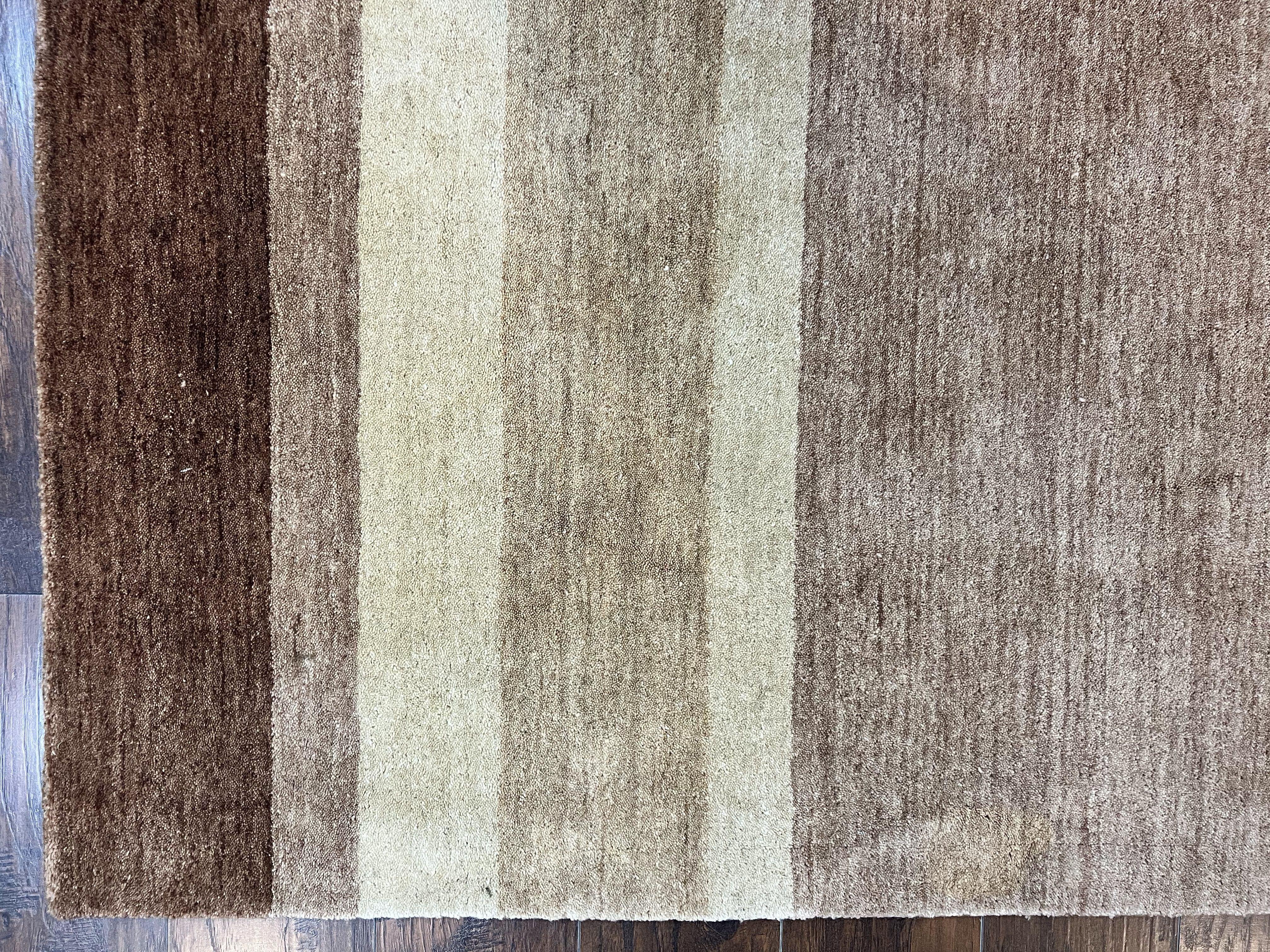 Indo Gabbeh Rug 5x8, Contemporary Wool Stripped Modern Area Rug, Hand Knotted Medium Sized Carpet - Image 8