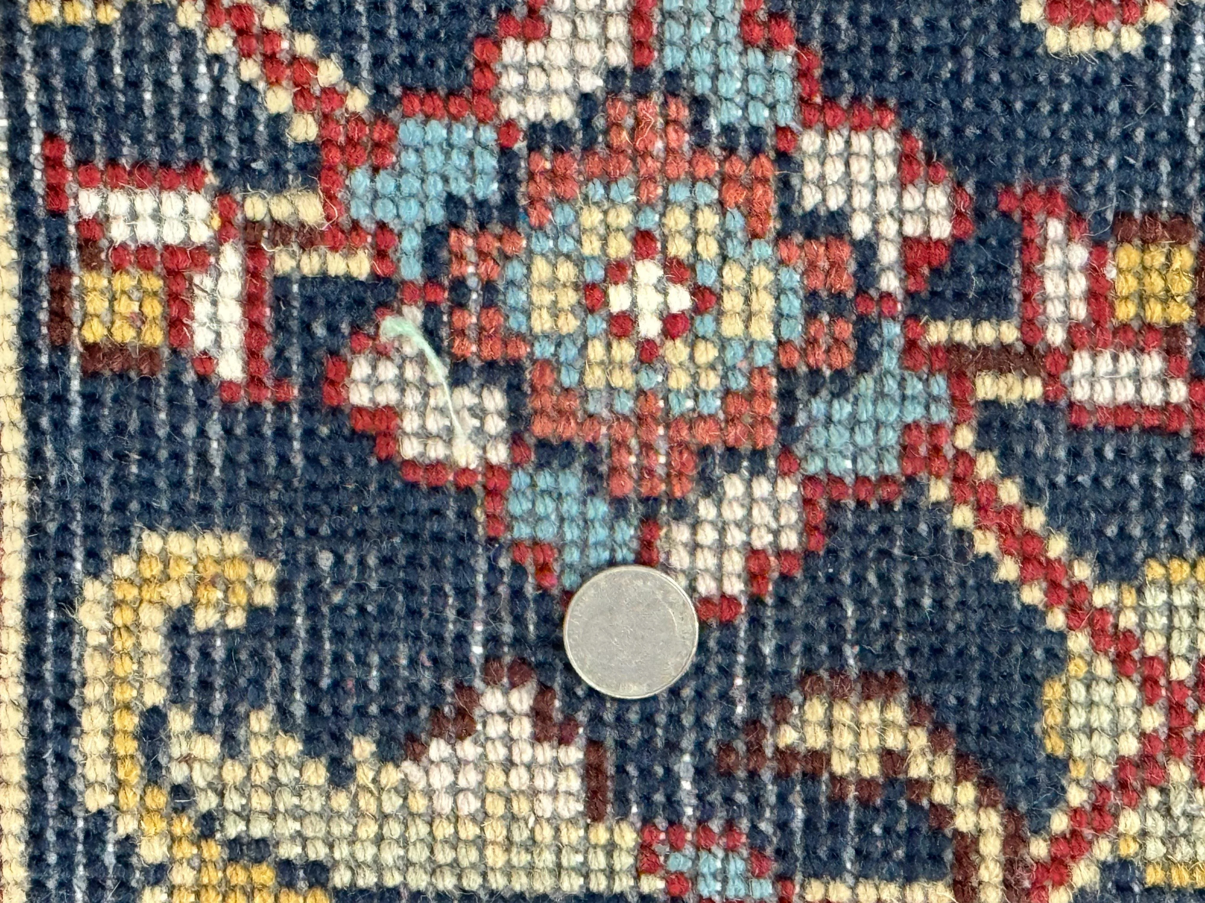 Indo Heriz Rug 8x10, Red and Navy Blue, Allover Pattern, Wool Handmade Carpet - Image 11