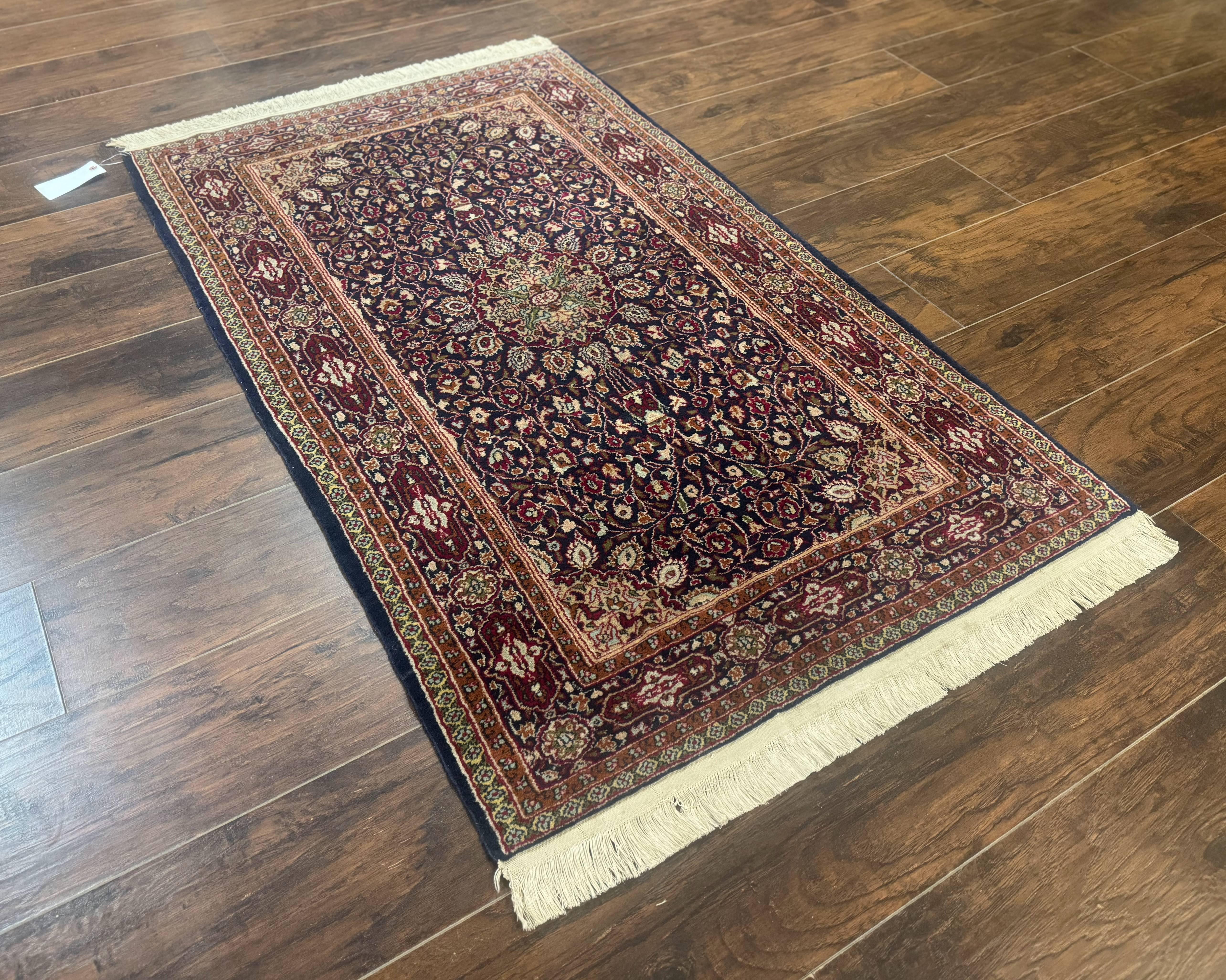 Indo Kashmiri Rug 3x5, Navy Blue, Very Fine 400 KPSI, Pair B - Image 2
