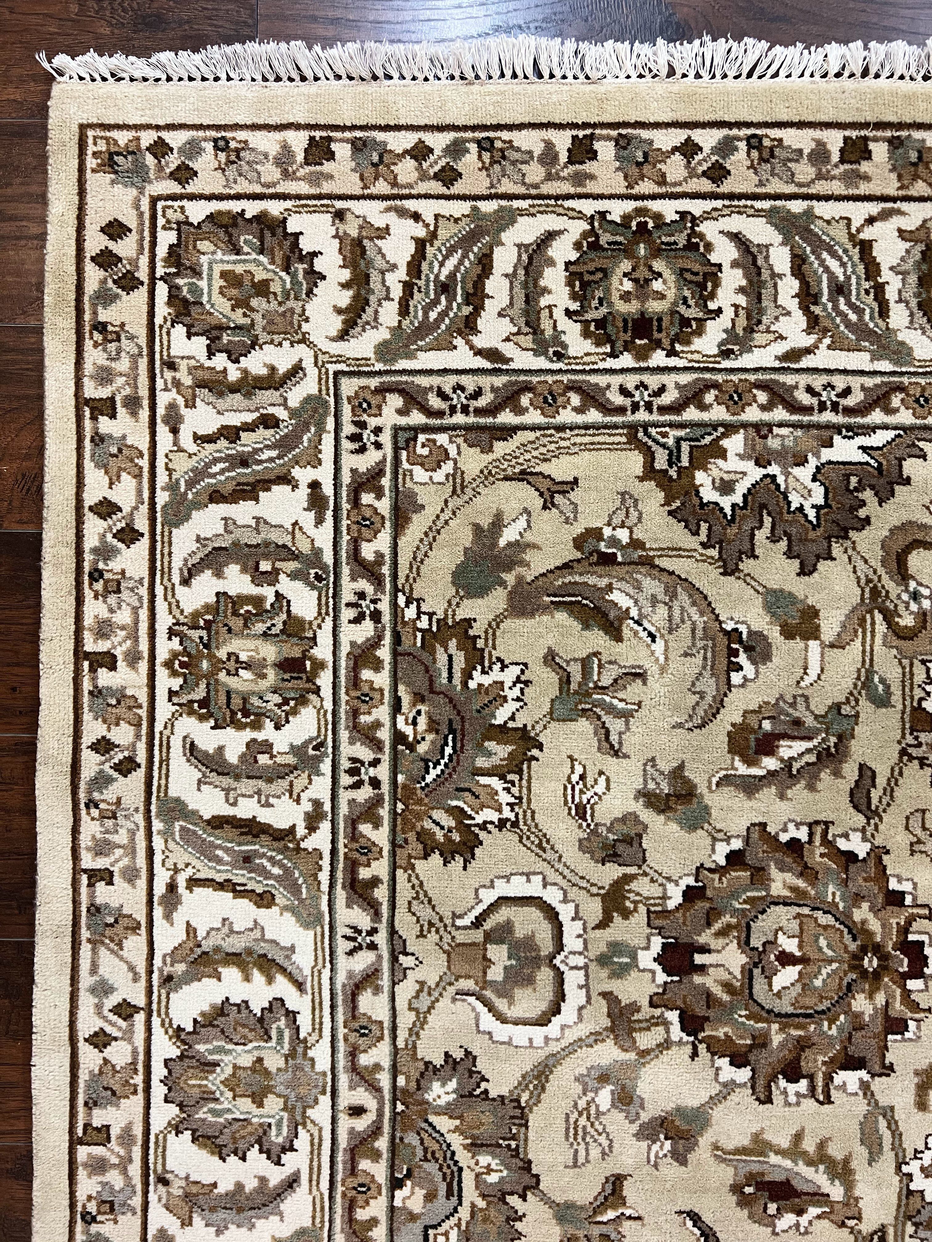 Indo Mahal Rug 6x9, Indian Carpet 6 x 9 ft, Light Green and Ivory, Floral Allover, Wool Oriental Carpet, Traditional Rug, Handmade - Image 6