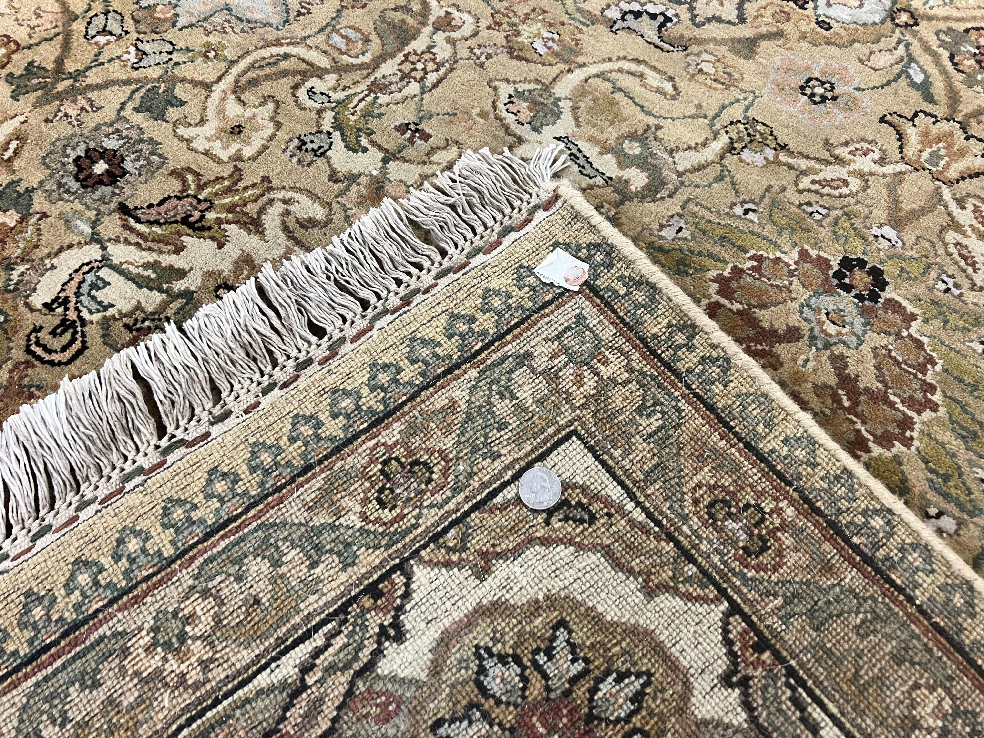 Indo Mahal Rug 8x10, Indian Jaipur Rug 8 x 10 ft, Wool Indo Persian Carpet, Handmade Traditional Floral Area Rug, Olive Green, Vintage Rug - Image 11