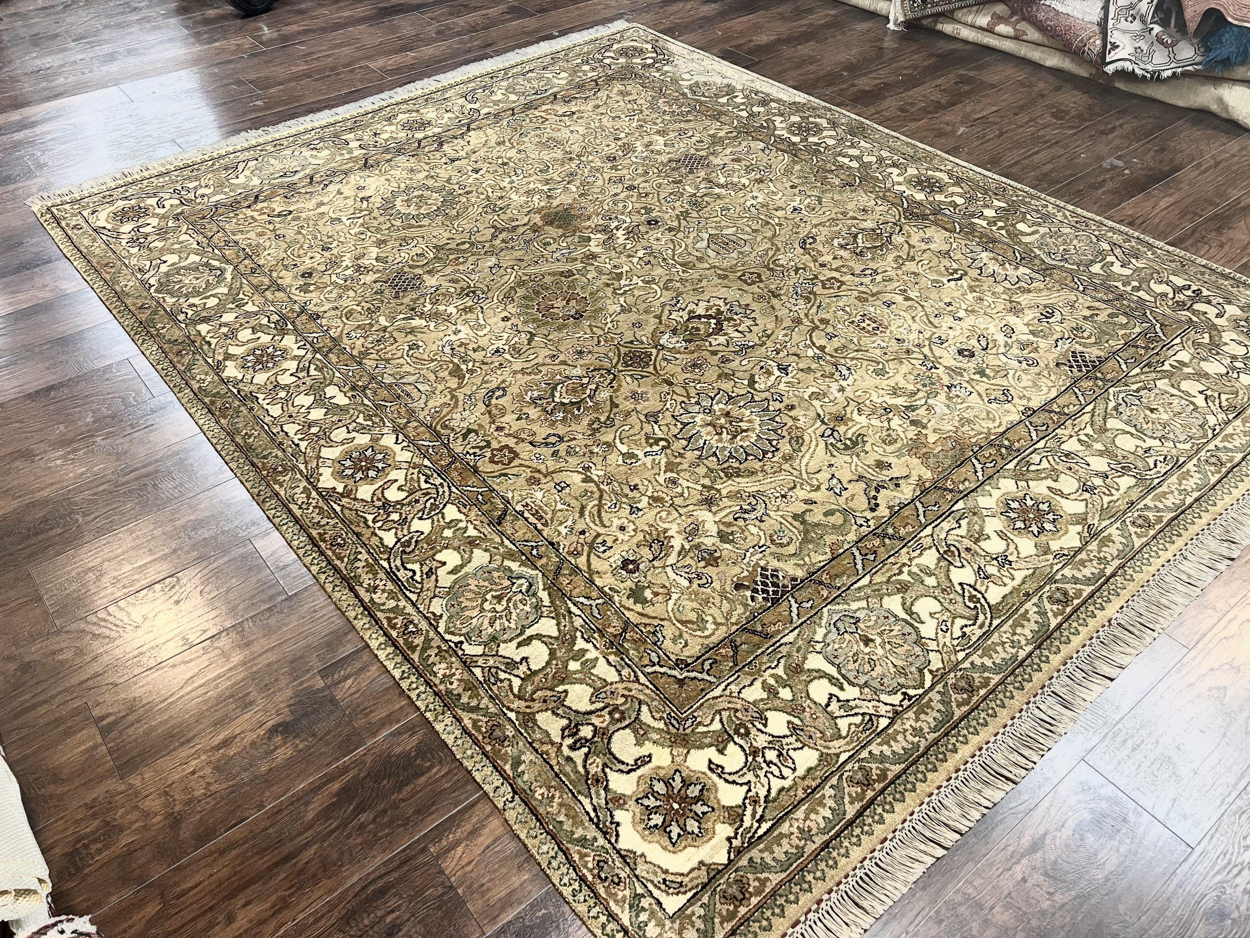 Indo Mahal Rug 8x10, Indian Jaipur Rug 8 x 10 ft, Wool Indo Persian Carpet, Handmade Traditional Floral Area Rug, Olive Green, Vintage Rug - Image 12