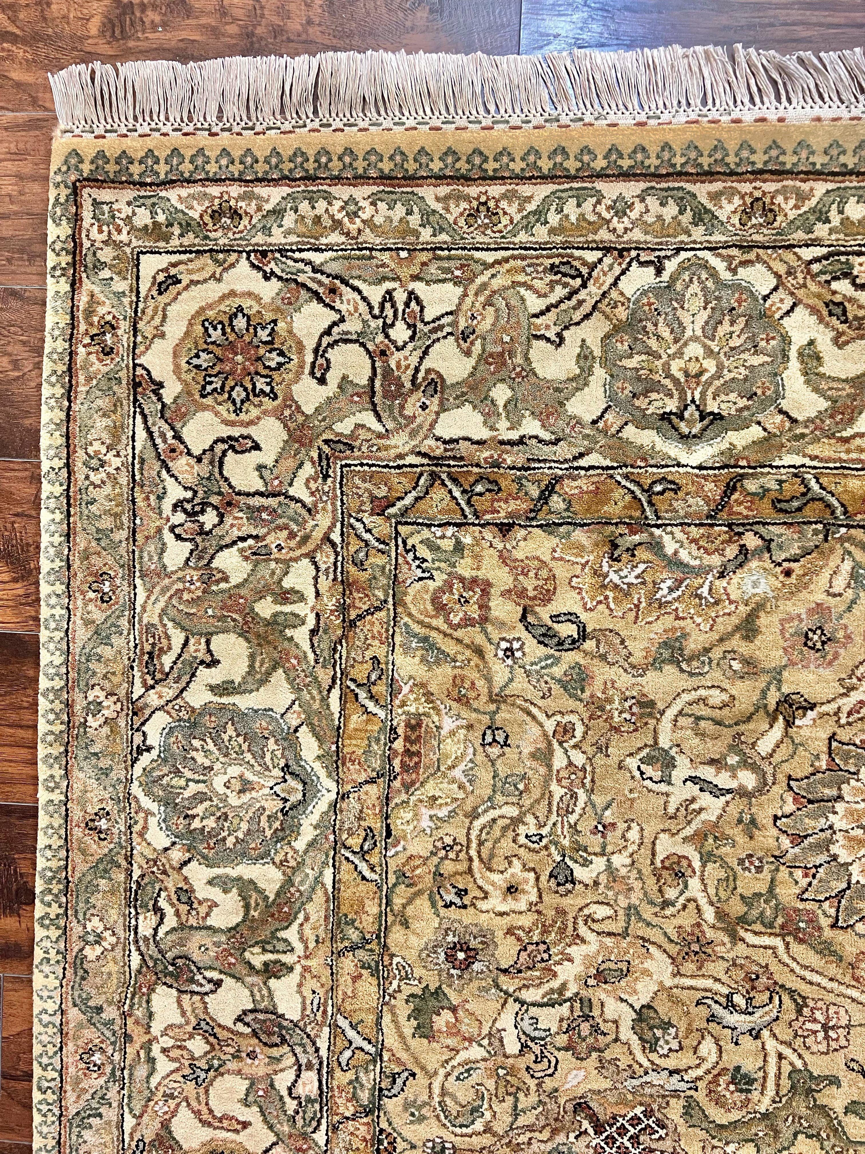 Indo Mahal Rug 8x10, Indian Jaipur Rug 8 x 10 ft, Wool Indo Persian Carpet, Handmade Traditional Floral Area Rug, Olive Green, Vintage Rug - Image 6
