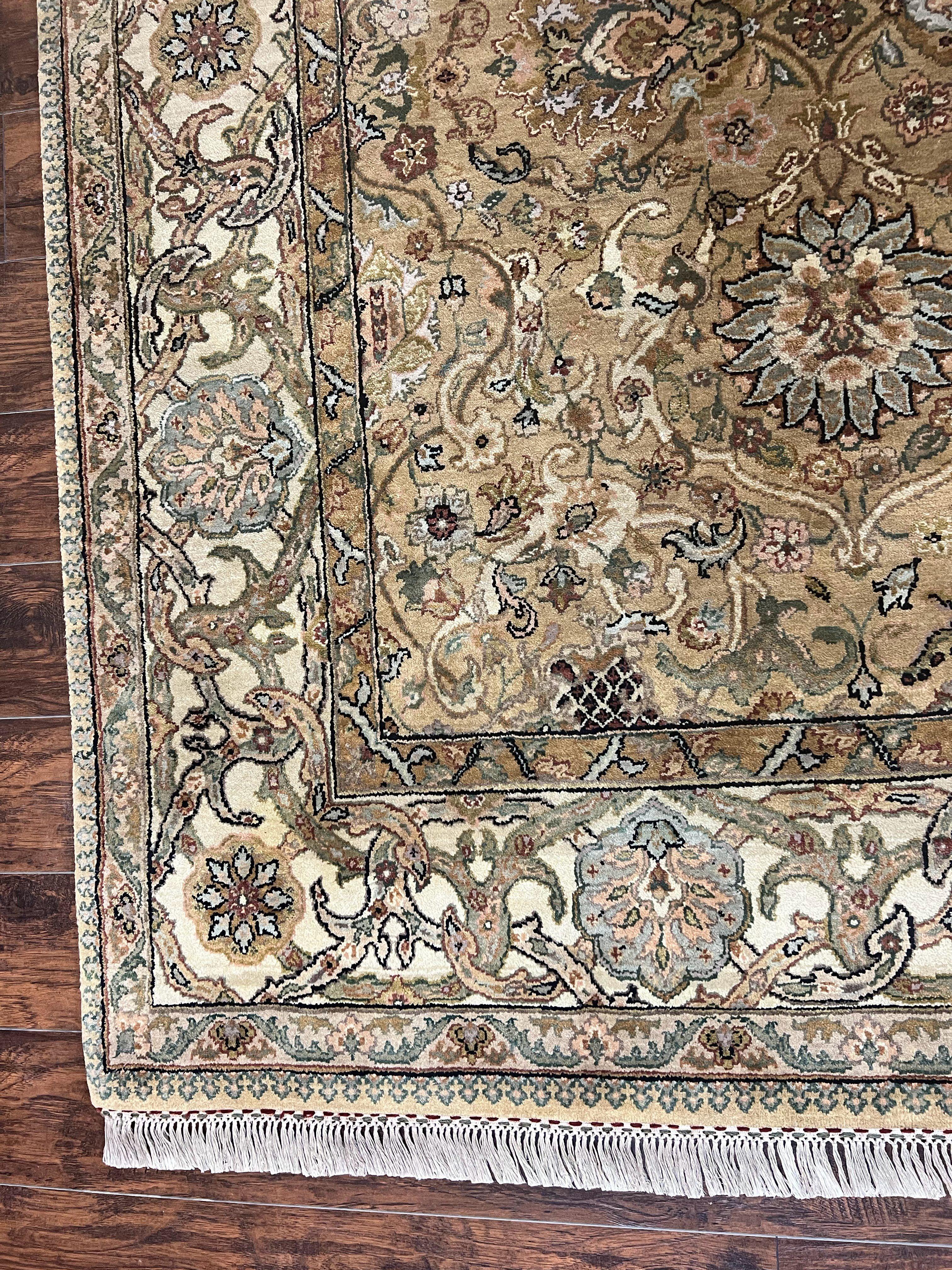 Indo Mahal Rug 8x10, Indian Jaipur Rug 8 x 10 ft, Wool Indo Persian Carpet, Handmade Traditional Floral Area Rug, Olive Green, Vintage Rug - Image 8