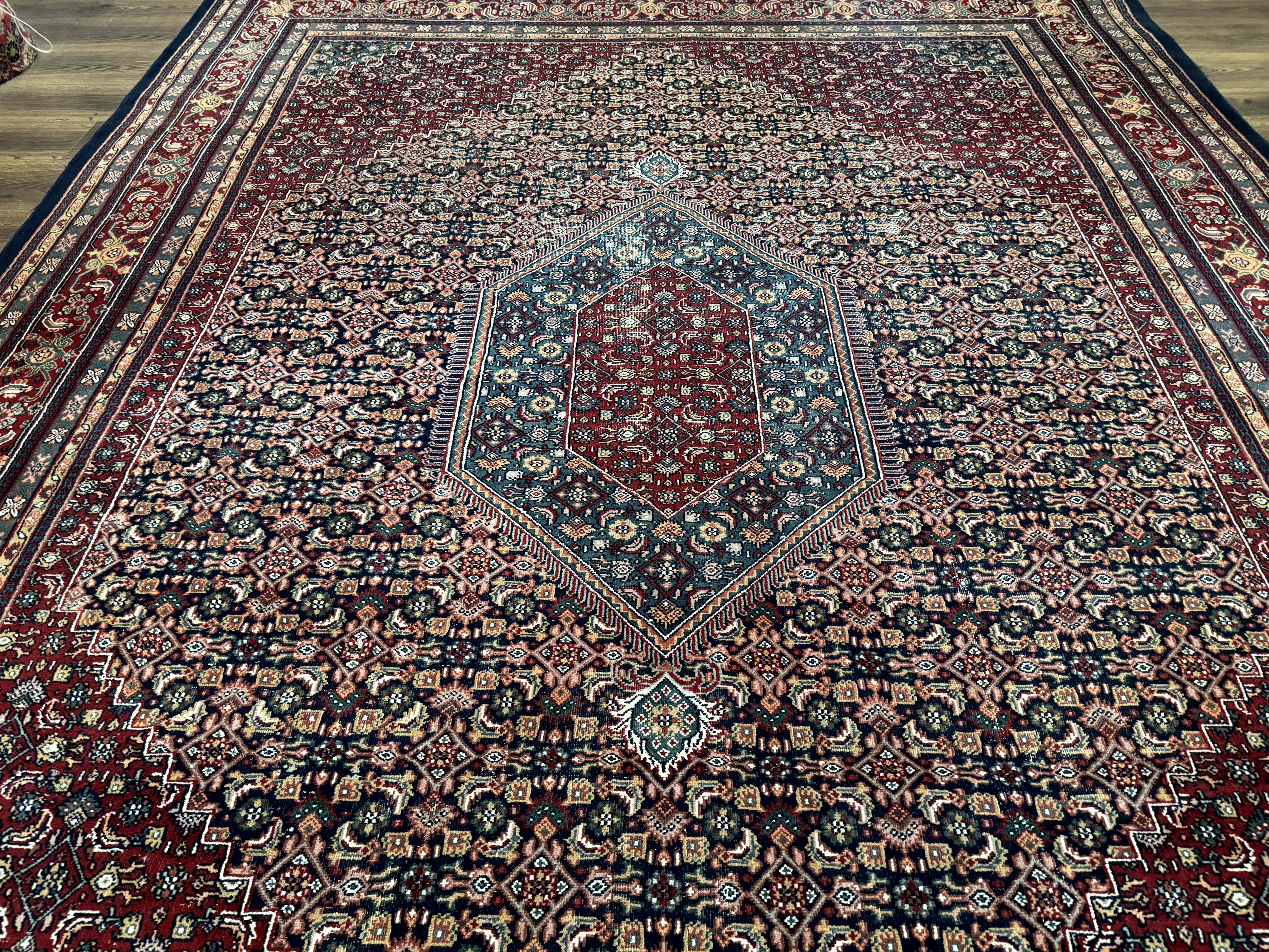 Indo Persian Bidjar Rug 9x12 Wool Handmade Carpet Dark Blue - Image 4