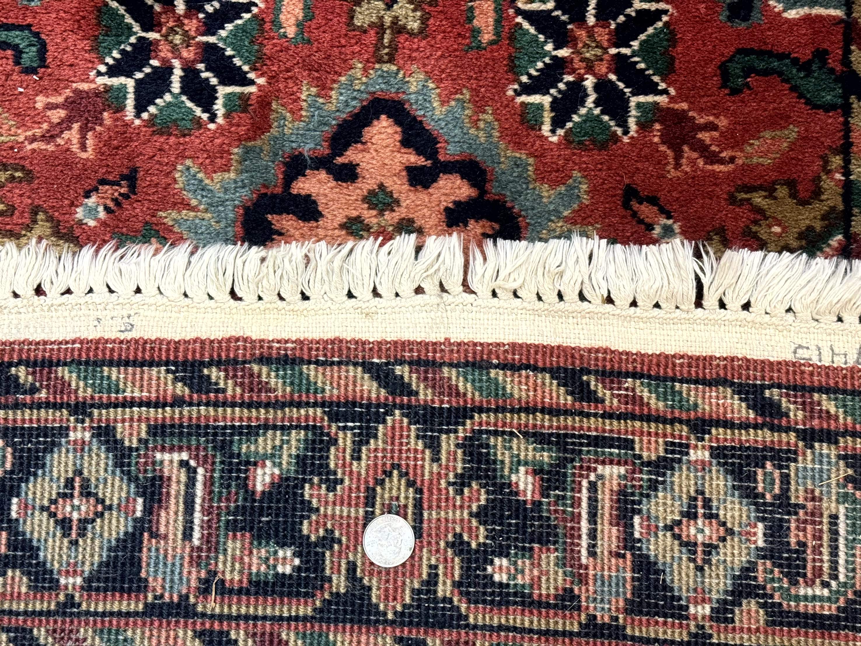 Indo Persian Heriz Runner Rug 2 x 12 ft, Hand Knotted Wool Hallway Rug, Red & Black - Image 10