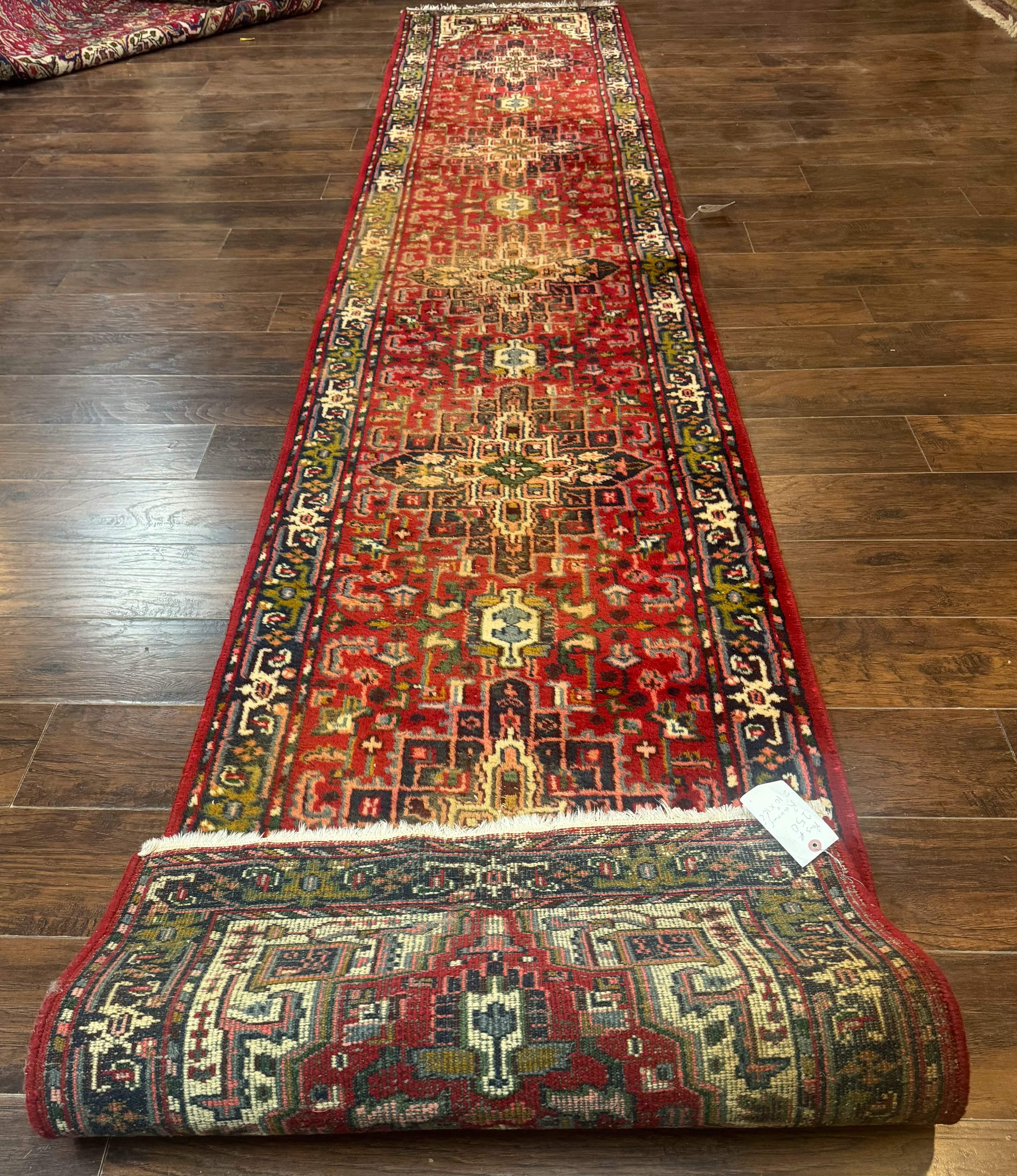 Indo Persian Heriz Runner Rug 3 x 17, Geometric Long Runner Carpet for Hallway, Medallions, Wool Runner Rug 3x17 - Image 10