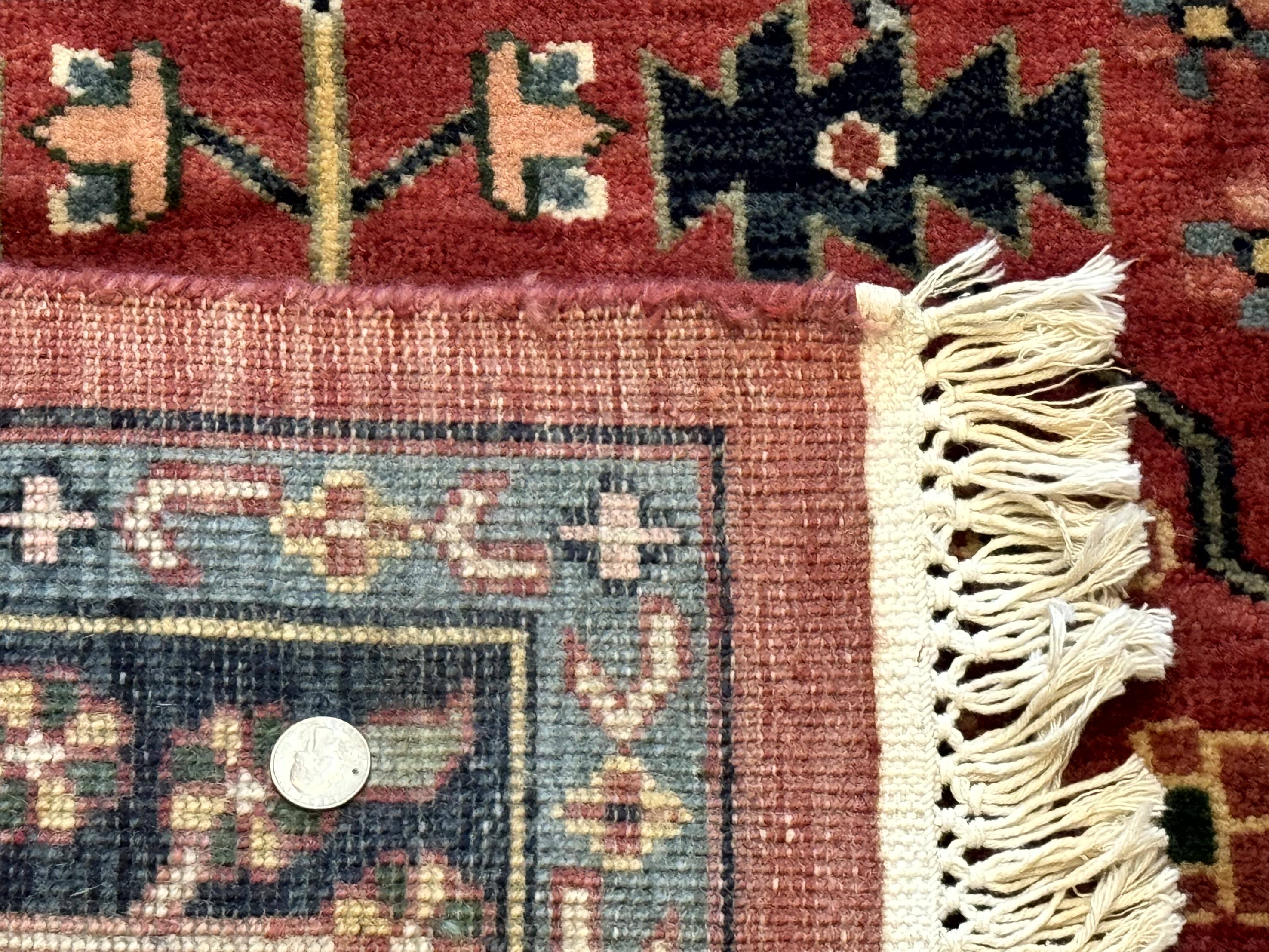 Indo Persian Heriz Serapi Rug 6x8, Rust Red and Navy Blue, Allover Pattern - Image 10