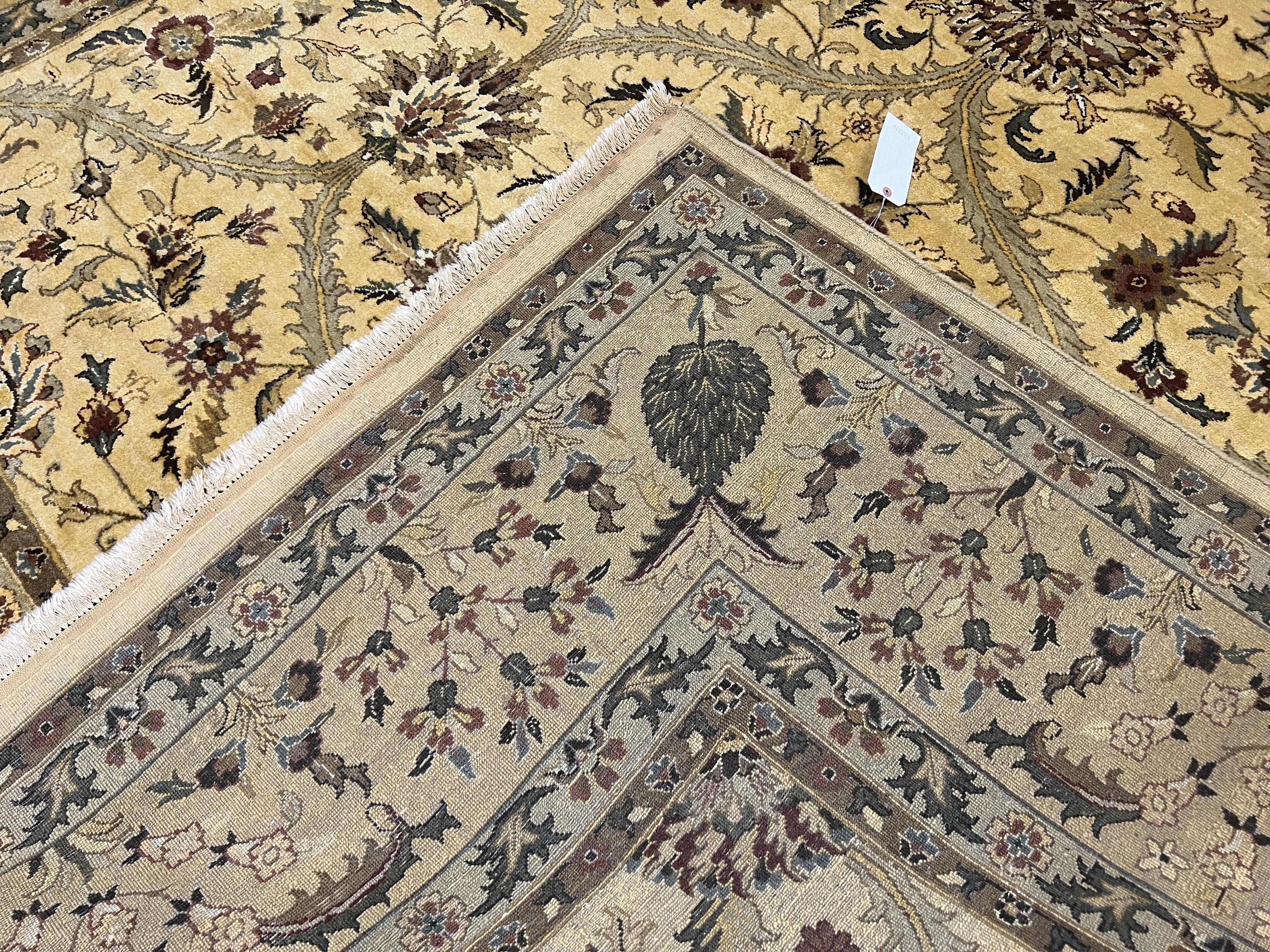 Indo Persian Mahal Rug 10x14, Wool Hand Knotted Oriental Carpet, Cream Floral Allover, Vintage Area Rug 10 x 14, Traditional Rug, Handmade - Image 10