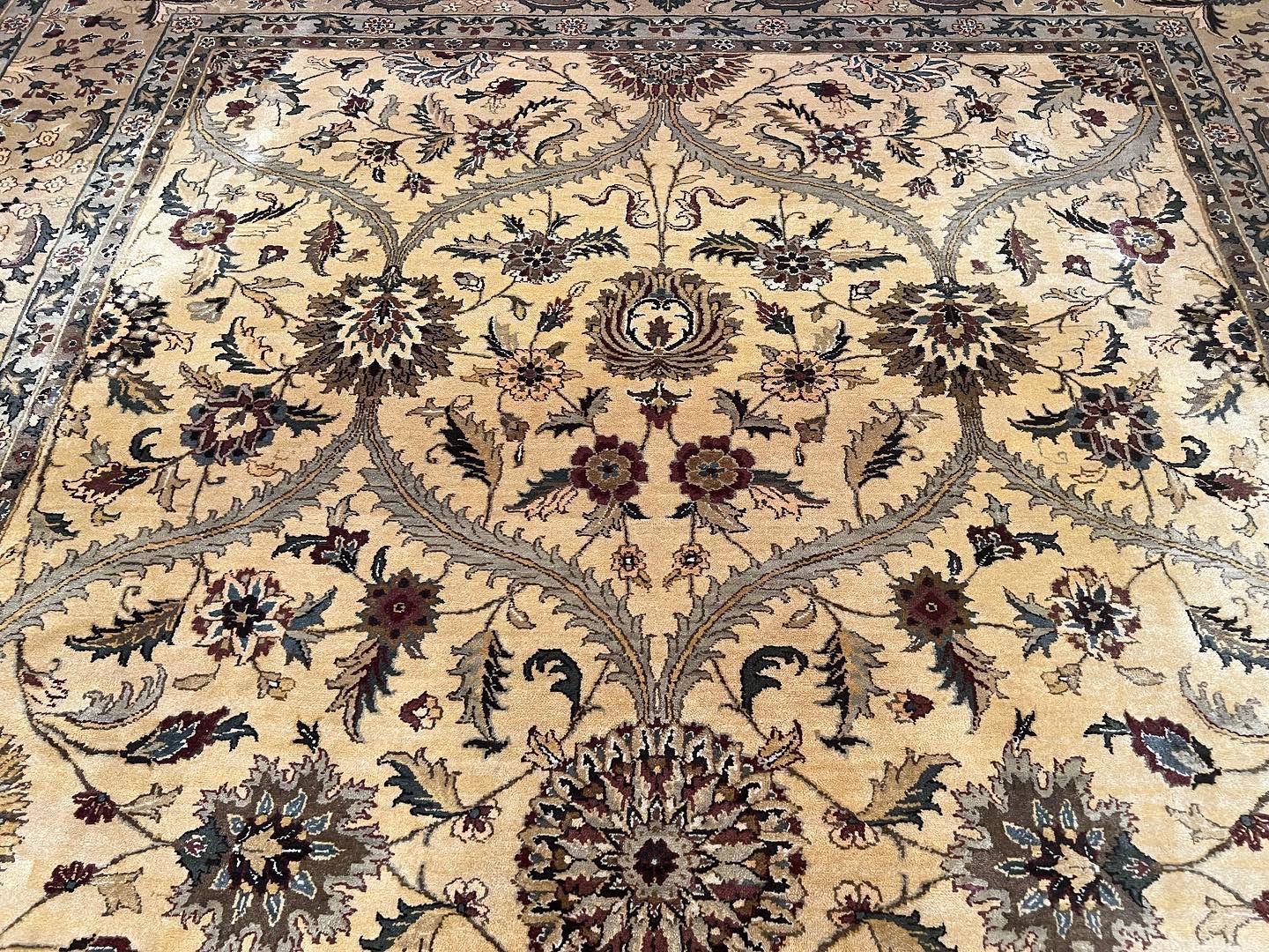Indo Persian Mahal Rug 10x14, Wool Hand Knotted Oriental Carpet, Cream Floral Allover, Vintage Area Rug 10 x 14, Traditional Rug, Handmade - Image 12