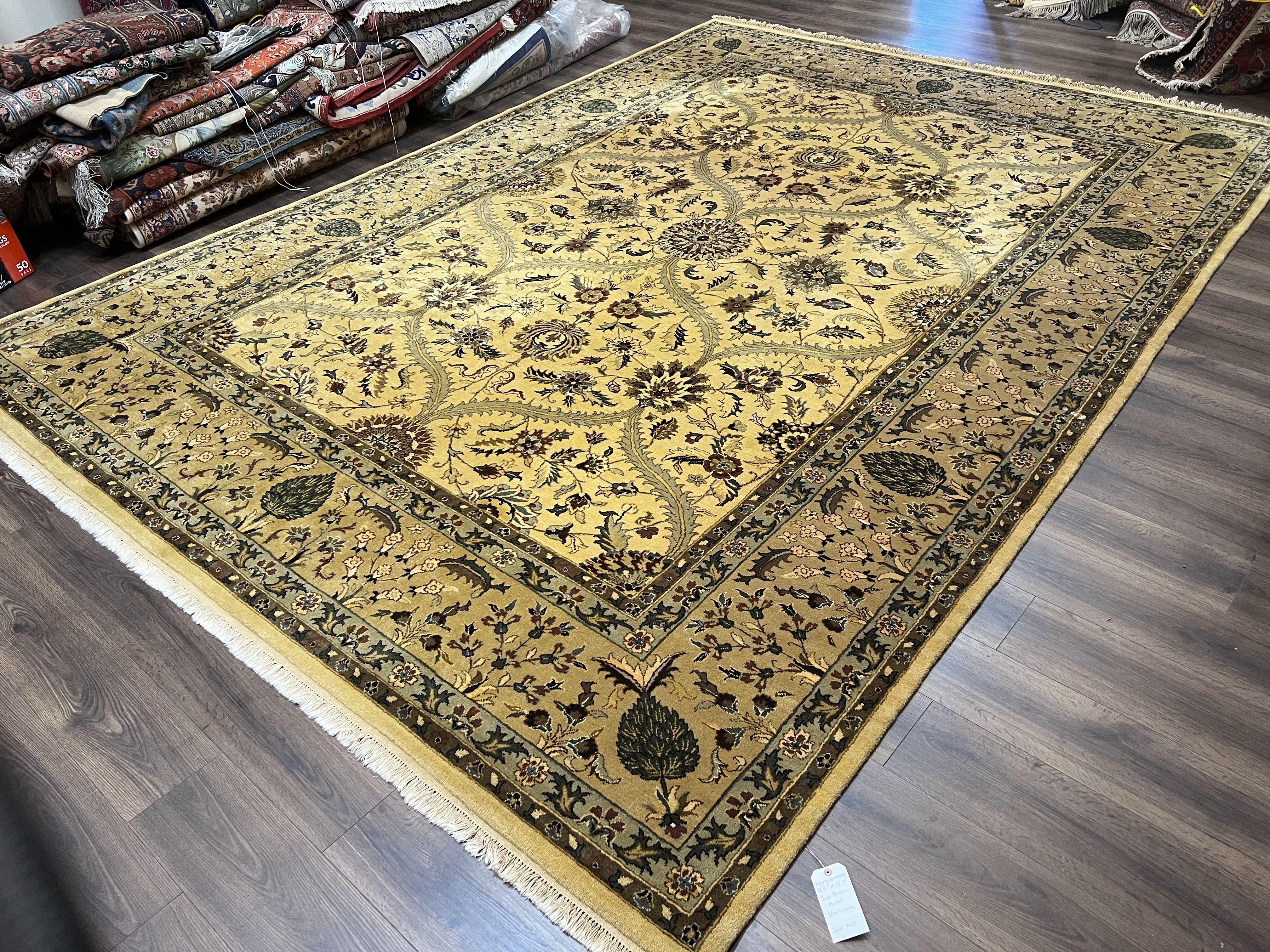 Indo Persian Mahal Rug 10x14, Wool Hand Knotted Oriental Carpet, Cream Floral Allover, Vintage Area Rug 10 x 14, Traditional Rug, Handmade - Image 2
