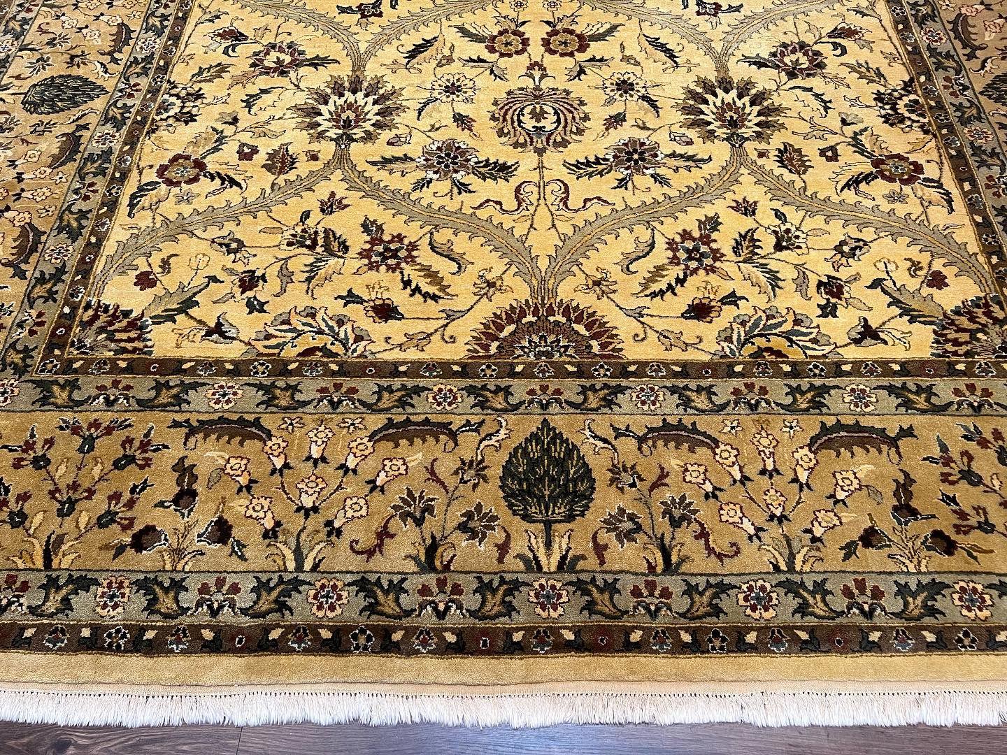 Indo Persian Mahal Rug 10x14, Wool Hand Knotted Oriental Carpet, Cream Floral Allover, Vintage Area Rug 10 x 14, Traditional Rug, Handmade - Image 5