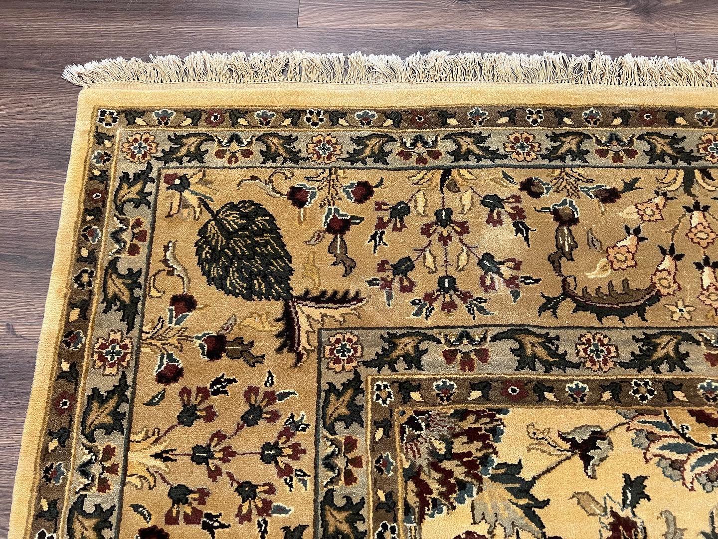 Indo Persian Mahal Rug 10x14, Wool Hand Knotted Oriental Carpet, Cream Floral Allover, Vintage Area Rug 10 x 14, Traditional Rug, Handmade - Image 6