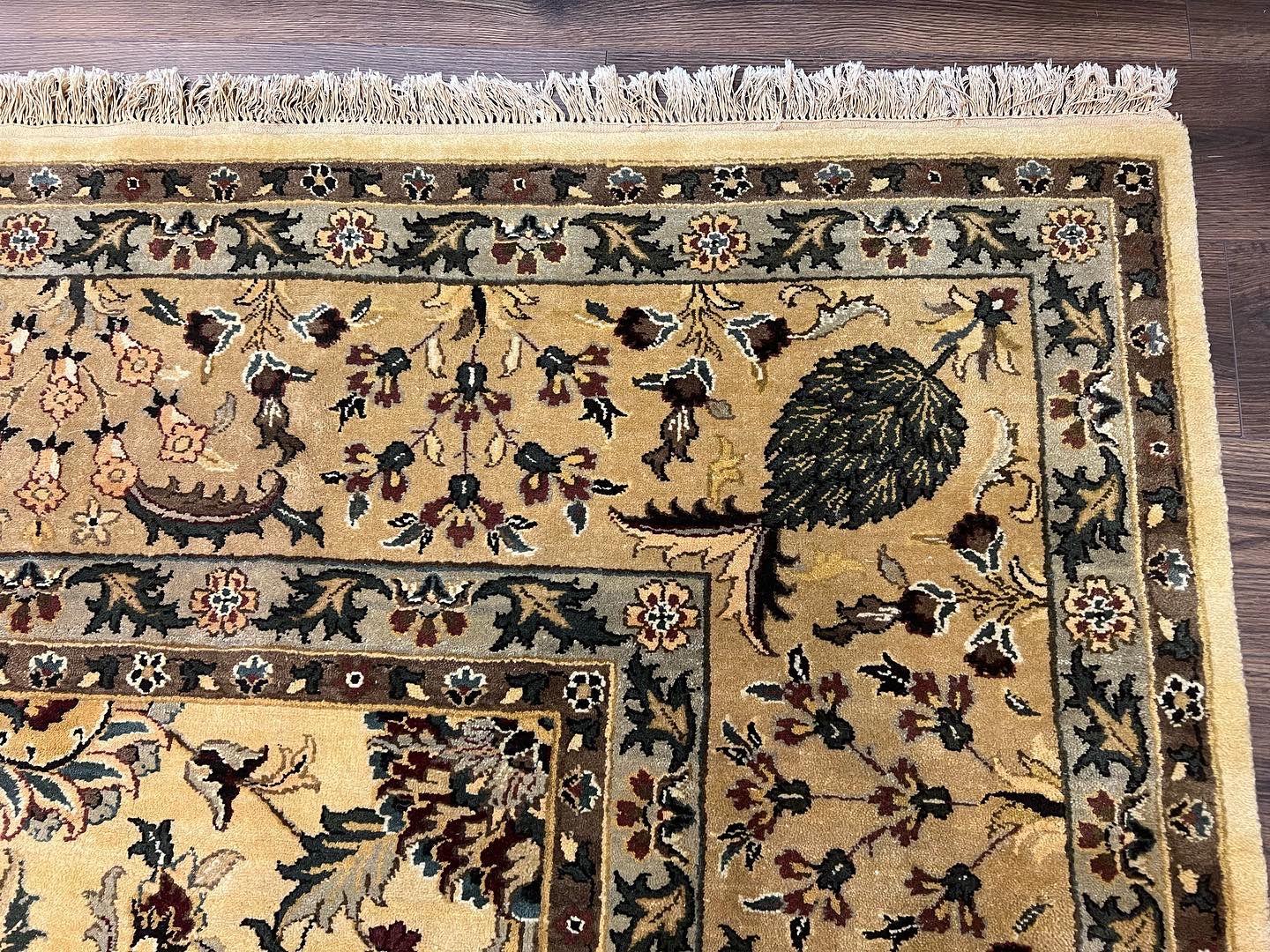 Indo Persian Mahal Rug 10x14, Wool Hand Knotted Oriental Carpet, Cream Floral Allover, Vintage Area Rug 10 x 14, Traditional Rug, Handmade - Image 7