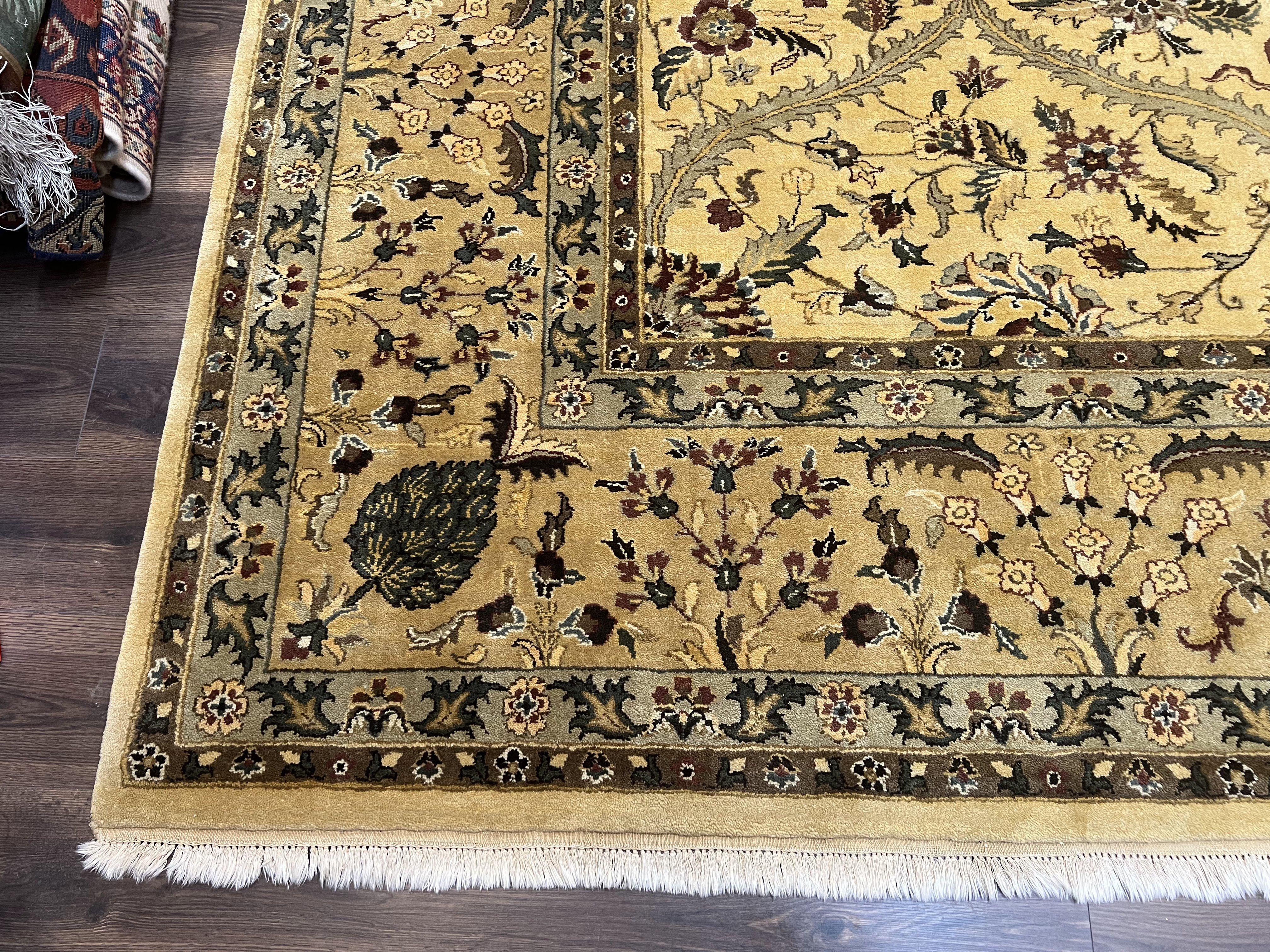 Indo Persian Mahal Rug 10x14, Wool Hand Knotted Oriental Carpet, Cream Floral Allover, Vintage Area Rug 10 x 14, Traditional Rug, Handmade - Image 8