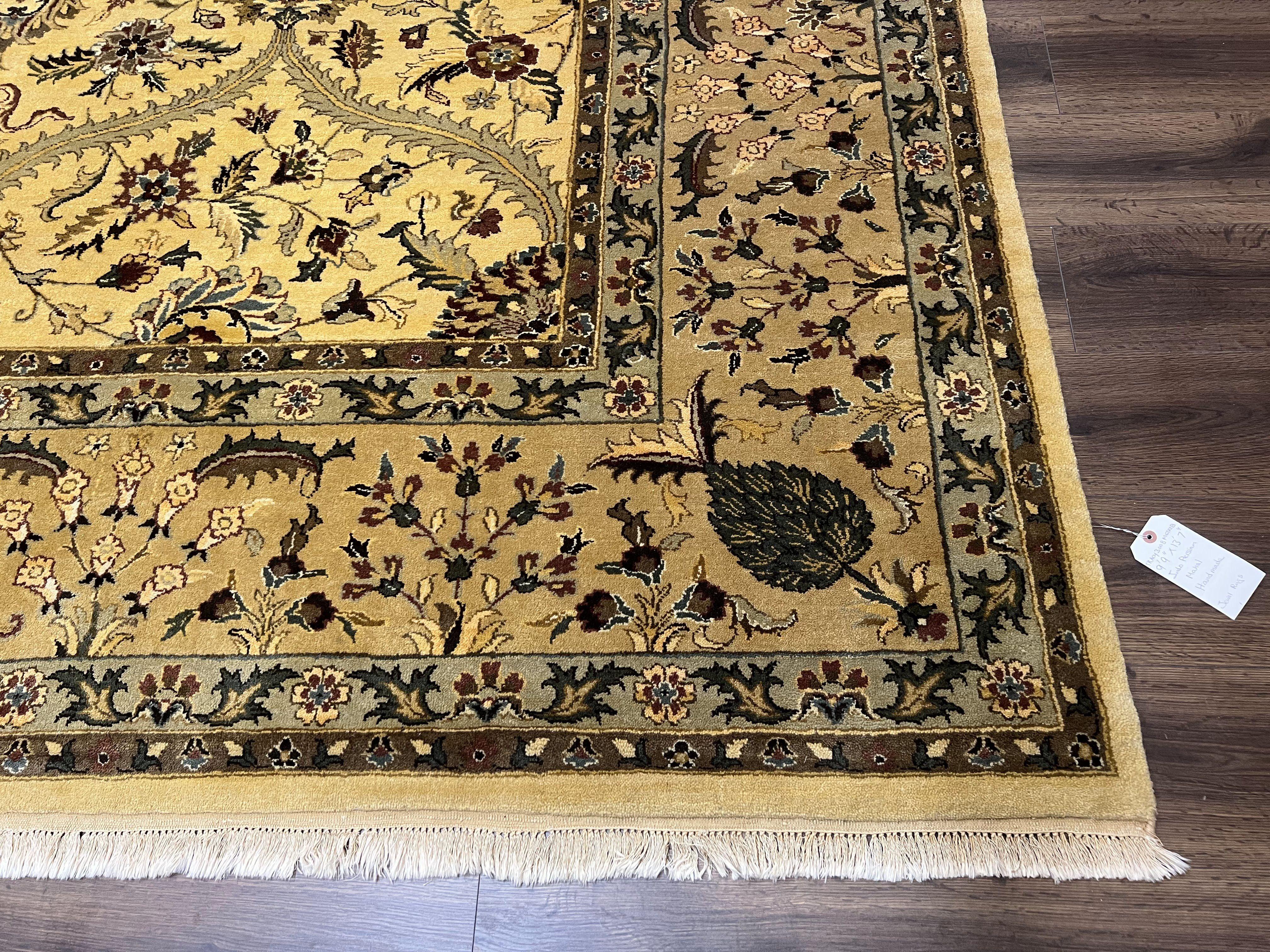 Indo Persian Mahal Rug 10x14, Wool Hand Knotted Oriental Carpet, Cream Floral Allover, Vintage Area Rug 10 x 14, Traditional Rug, Handmade - Image 9