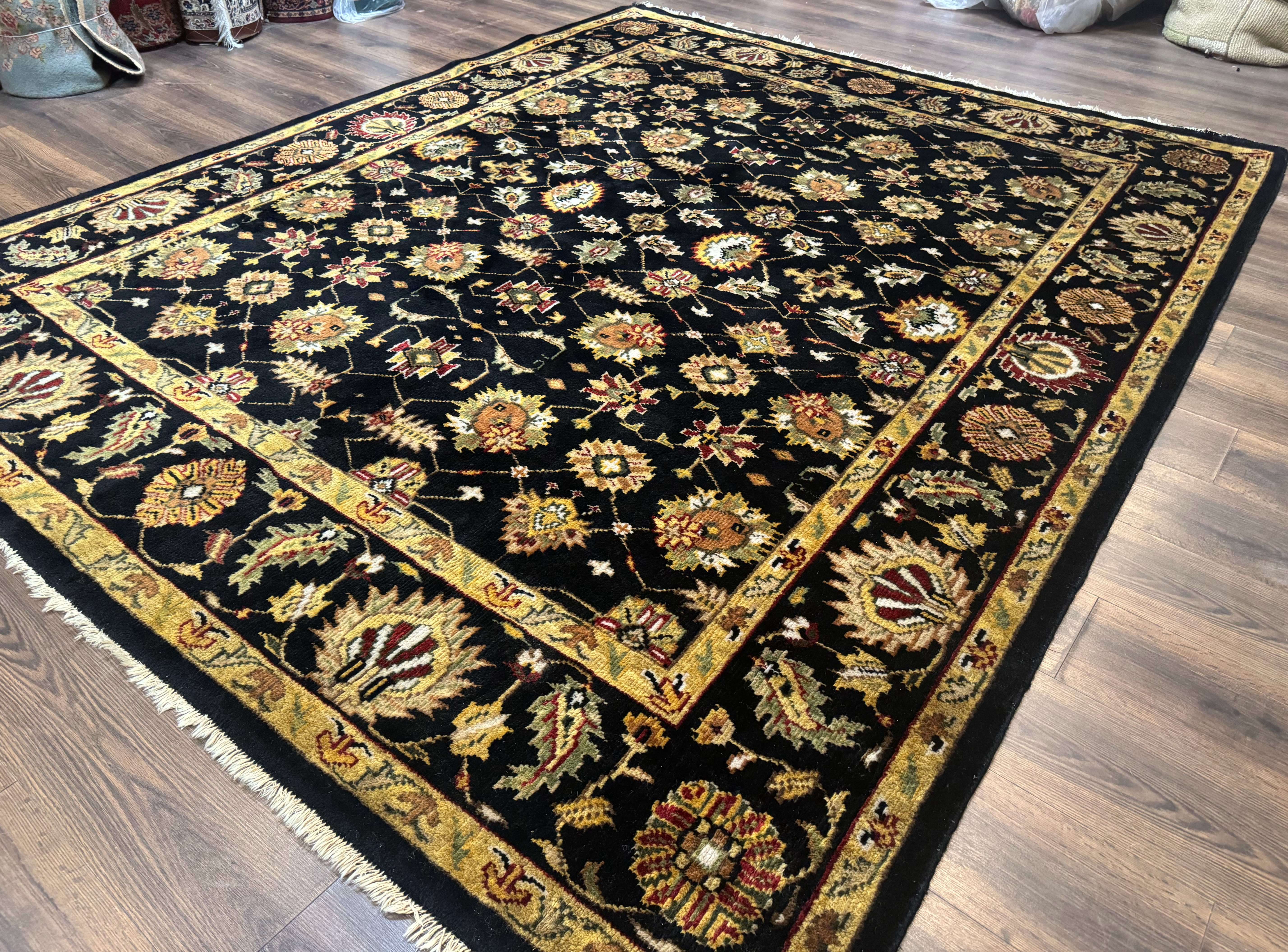 Indo Persian Mahal Rug 8x10, Black and Gold, Wool Hand Knotted Oriental Carpet - Image 2