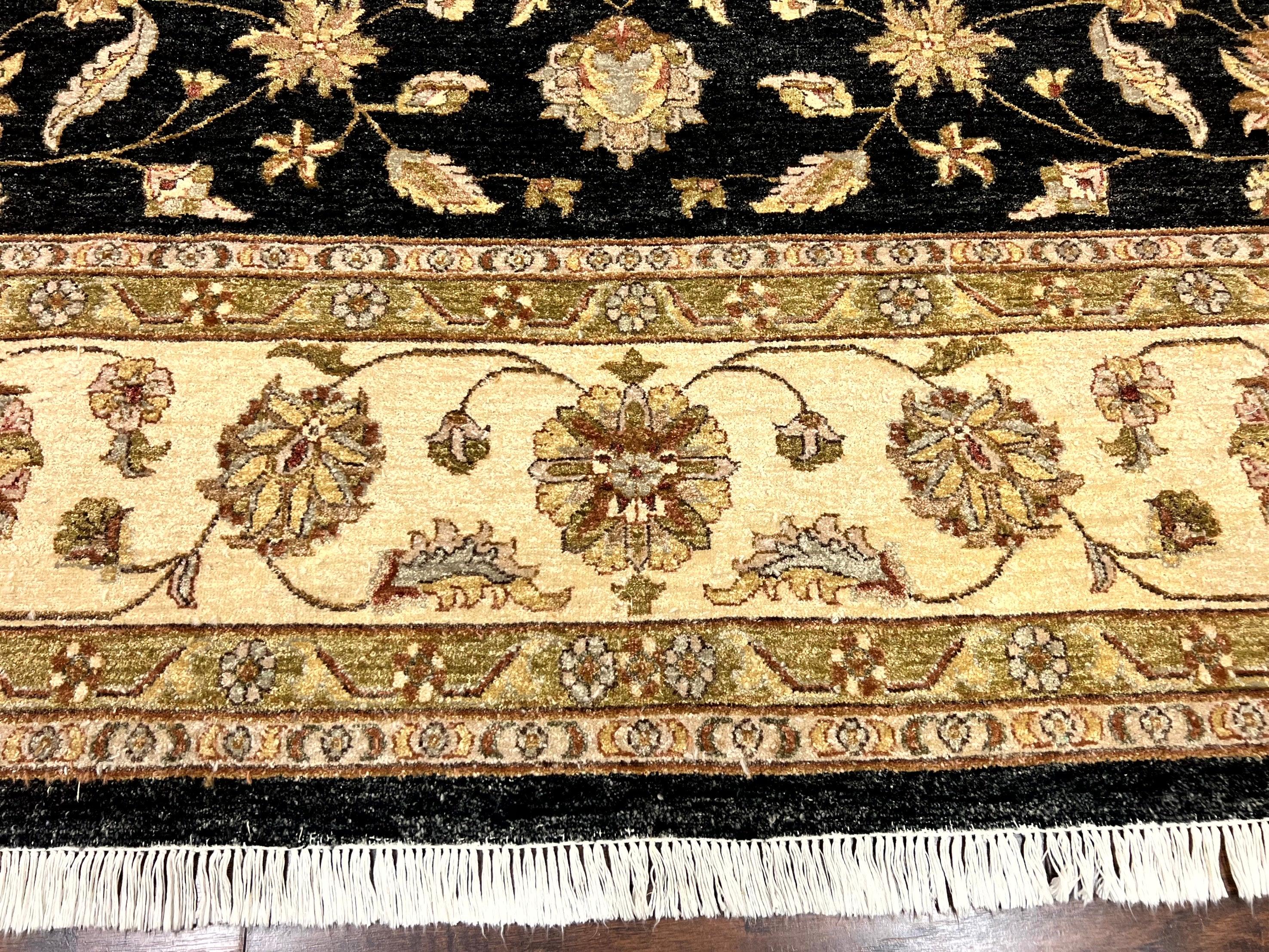 Indo Persian Rug 10x14, Charcoal and Beige, Floral Allover, Handmade Vintage Wool Carpet - Image 5
