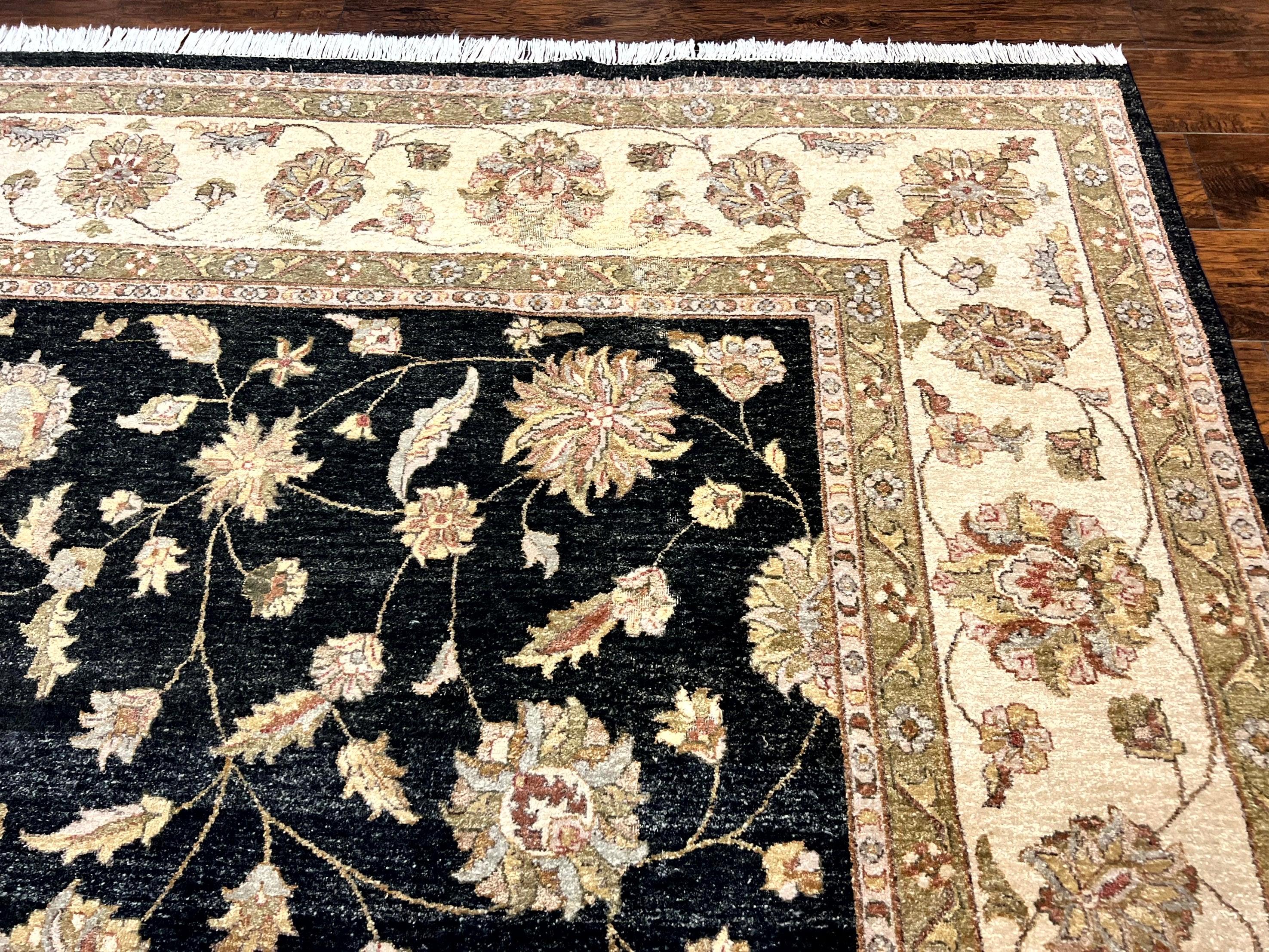 Indo Persian Rug 10x14, Charcoal and Beige, Floral Allover, Handmade Vintage Wool Carpet - Image 7