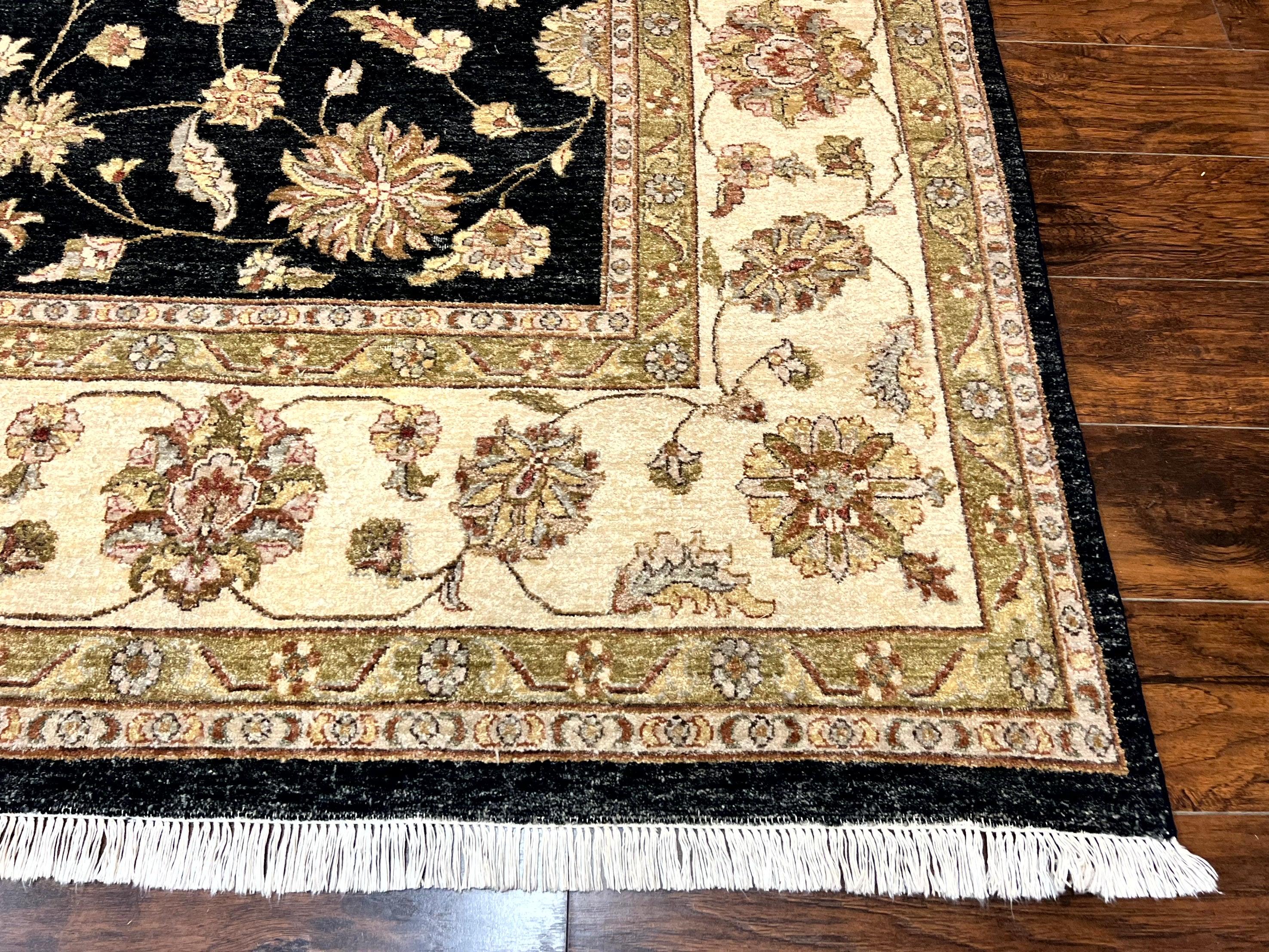 Indo Persian Rug 10x14, Charcoal and Beige, Floral Allover, Handmade Vintage Wool Carpet - Image 9