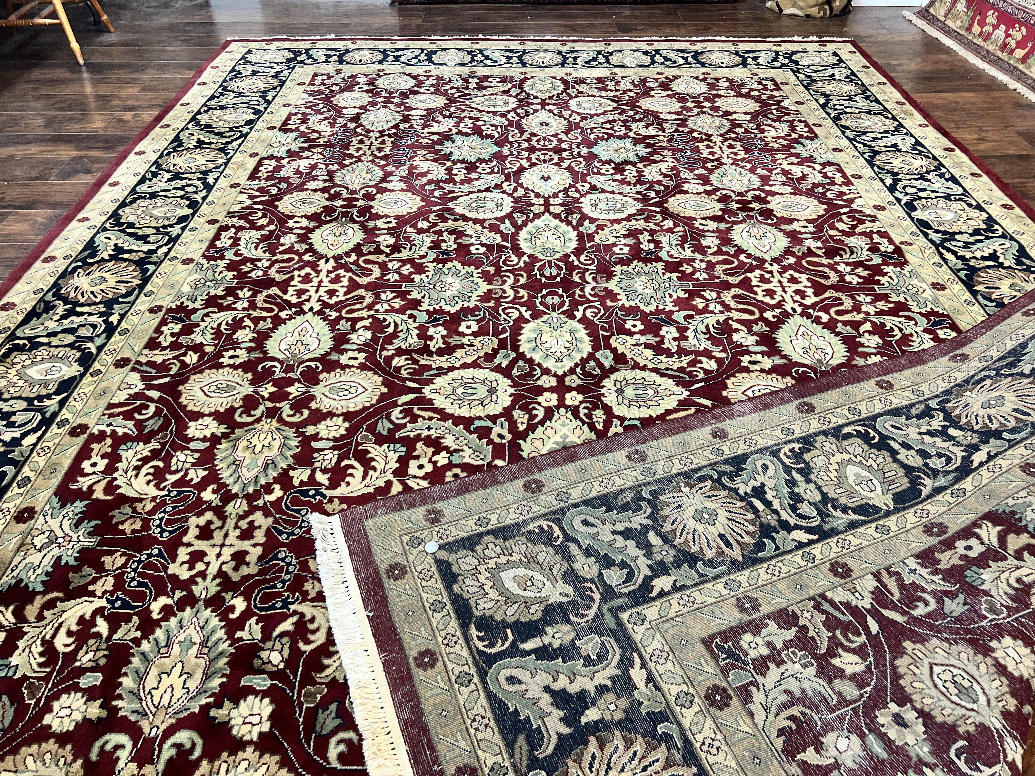 Indo Persian Rug 10x14, Floral Allover, Maroon, Handmade Hand Knotted VIntage Wool Rug, Large Oriental Carpet - Image 11