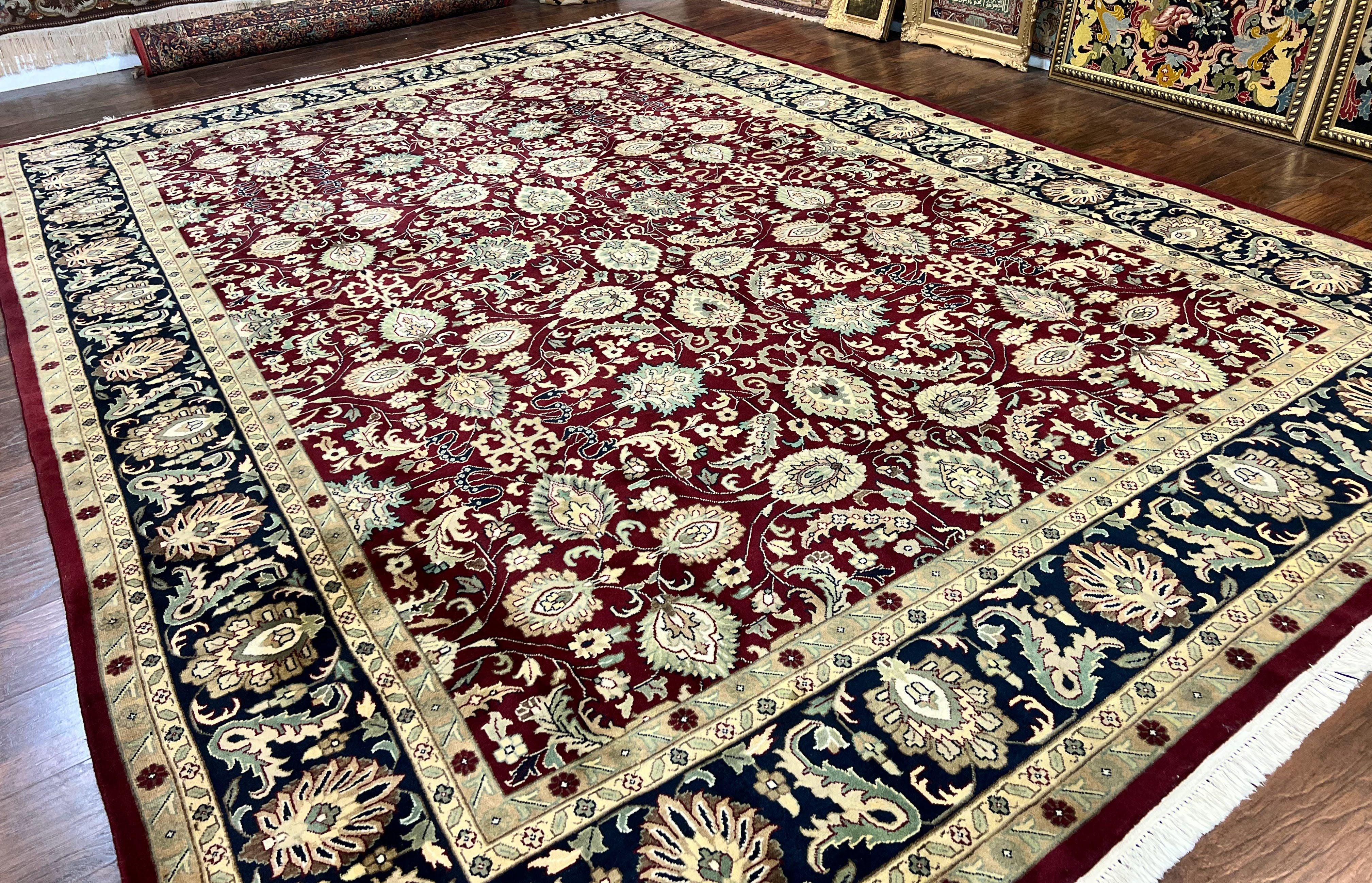 Indo Persian Rug 10x14, Floral Allover, Maroon, Handmade Hand Knotted VIntage Wool Rug, Large Oriental Carpet - Image 12