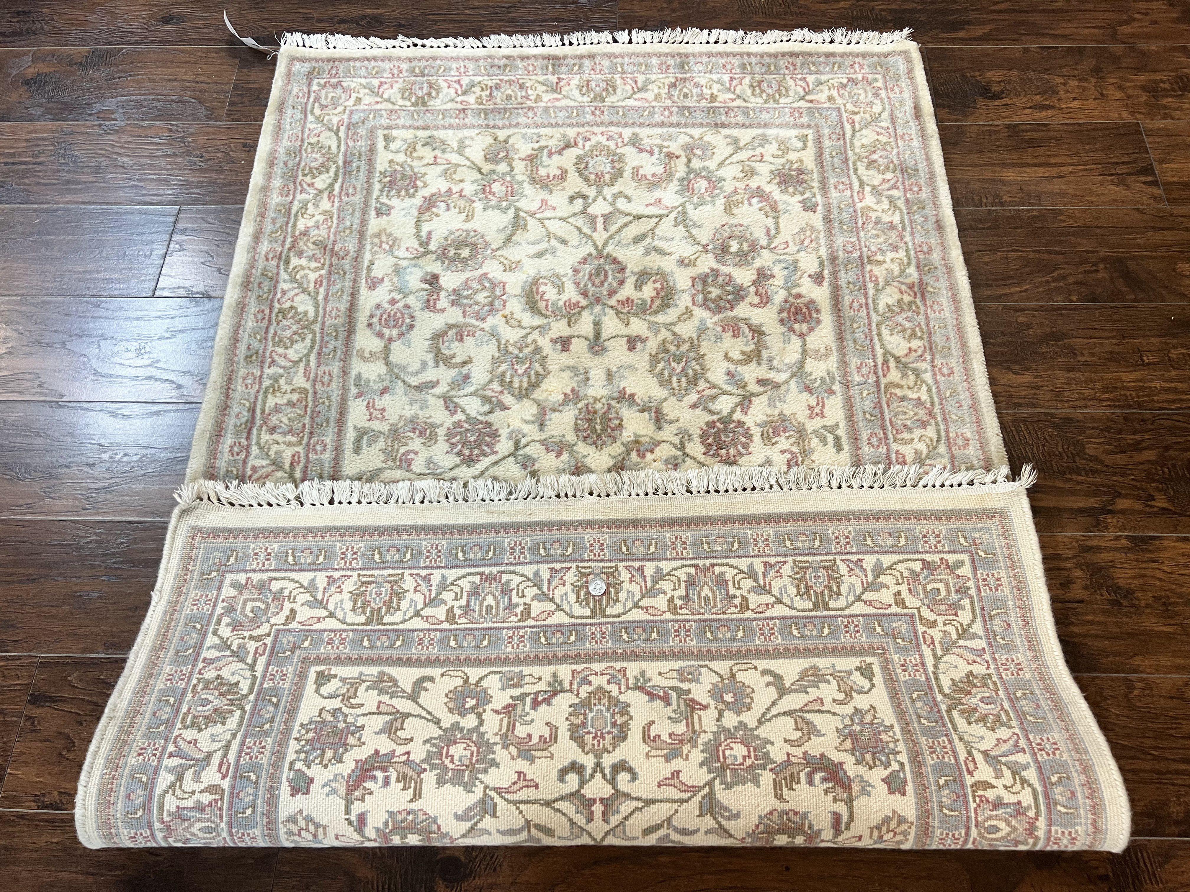 Indo Persian Rug 4x6, Vintage Handmade Wool Carpet, Floral Allover Pattern, Beige, Pair B - Image 10