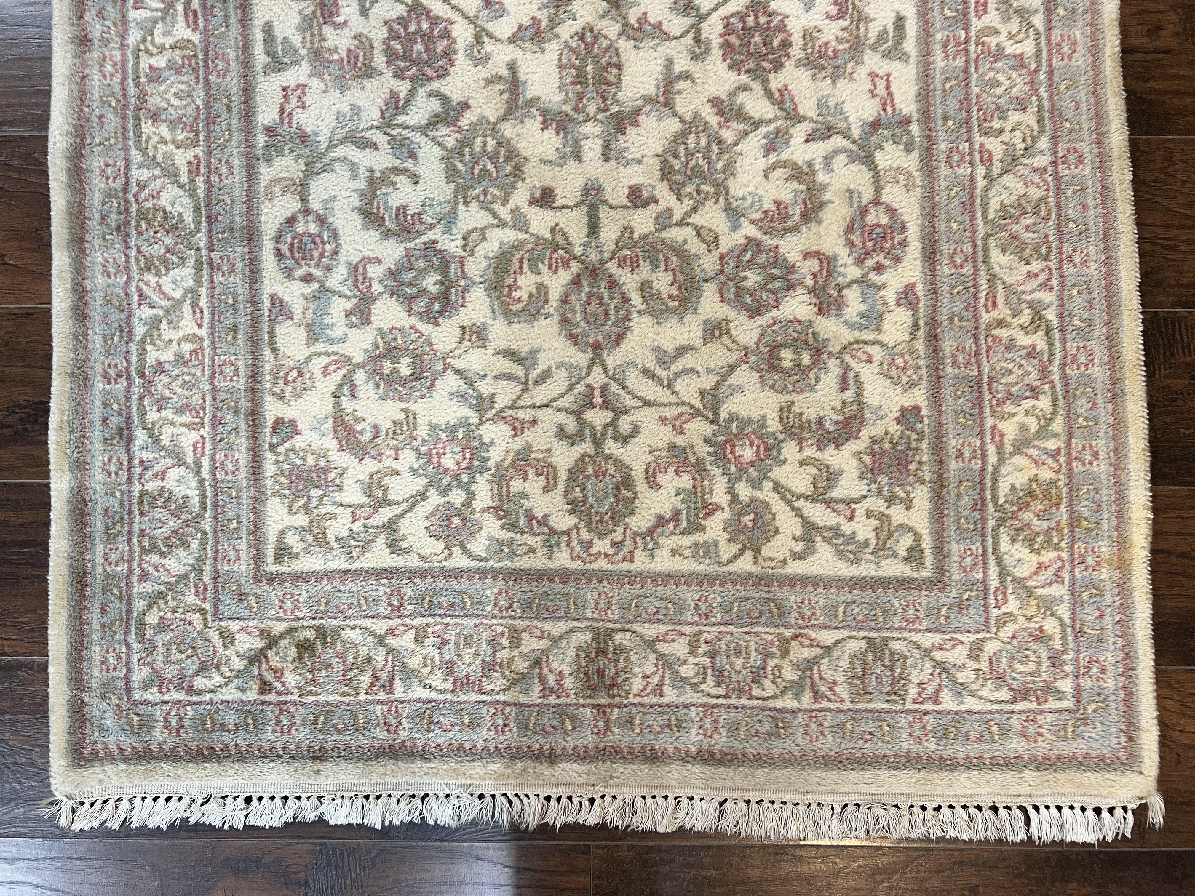 Indo Persian Rug 4x6, Vintage Handmade Wool Carpet, Floral Allover Pattern, Beige, Pair B - Image 5