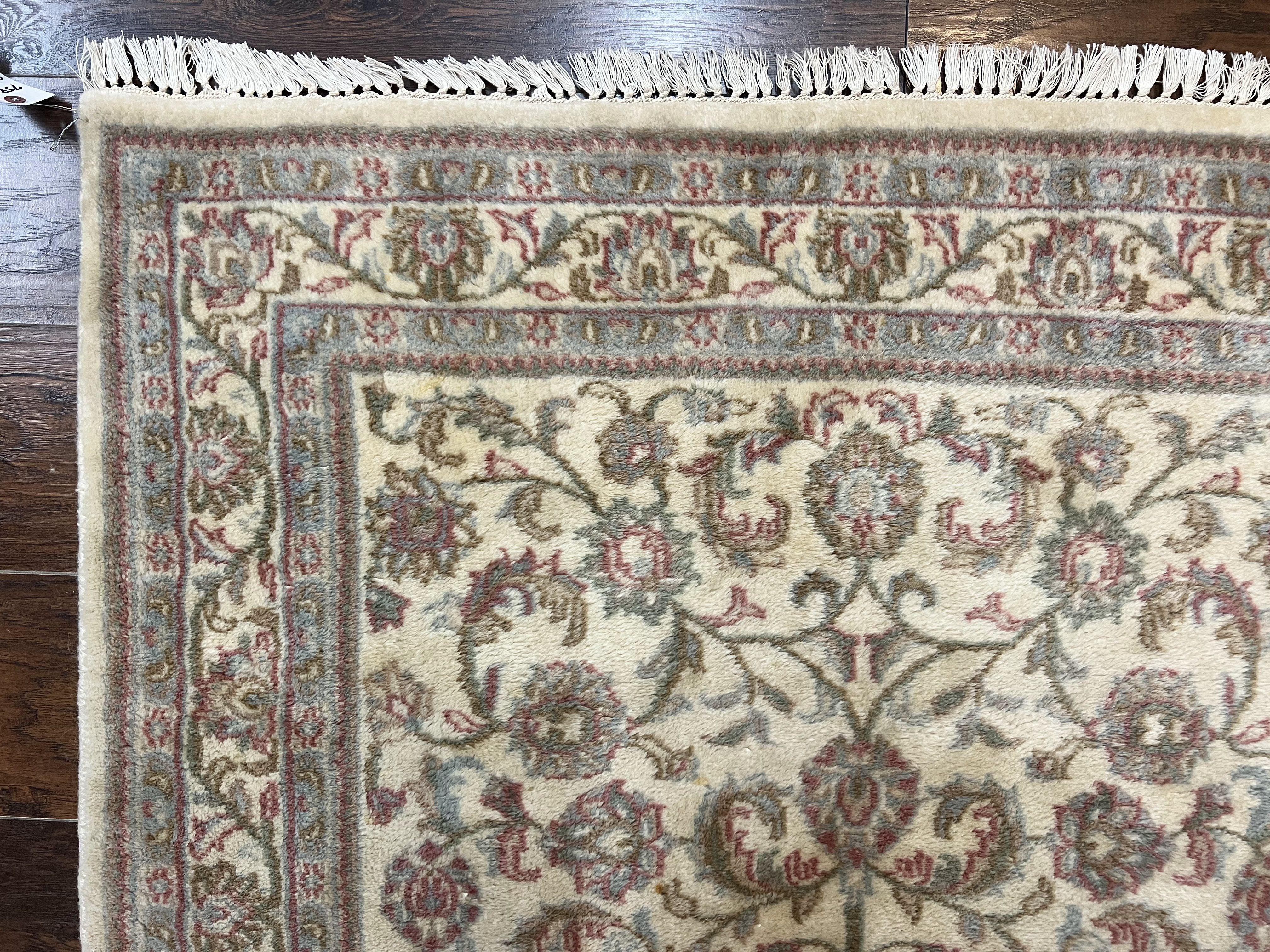 Indo Persian Rug 4x6, Vintage Handmade Wool Carpet, Floral Allover Pattern, Beige, Pair B - Image 6