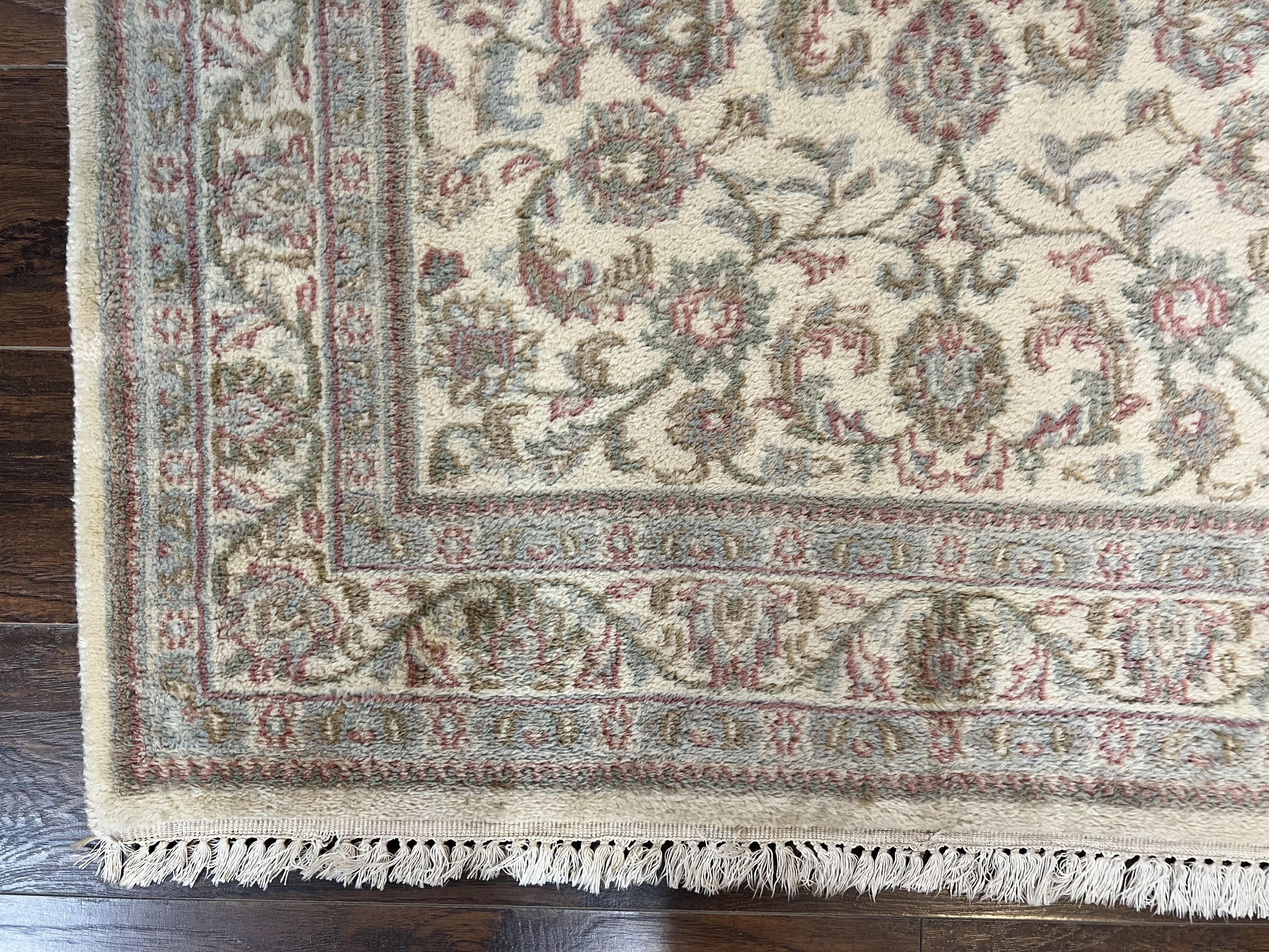 Indo Persian Rug 4x6, Vintage Handmade Wool Carpet, Floral Allover Pattern, Beige, Pair B - Image 8