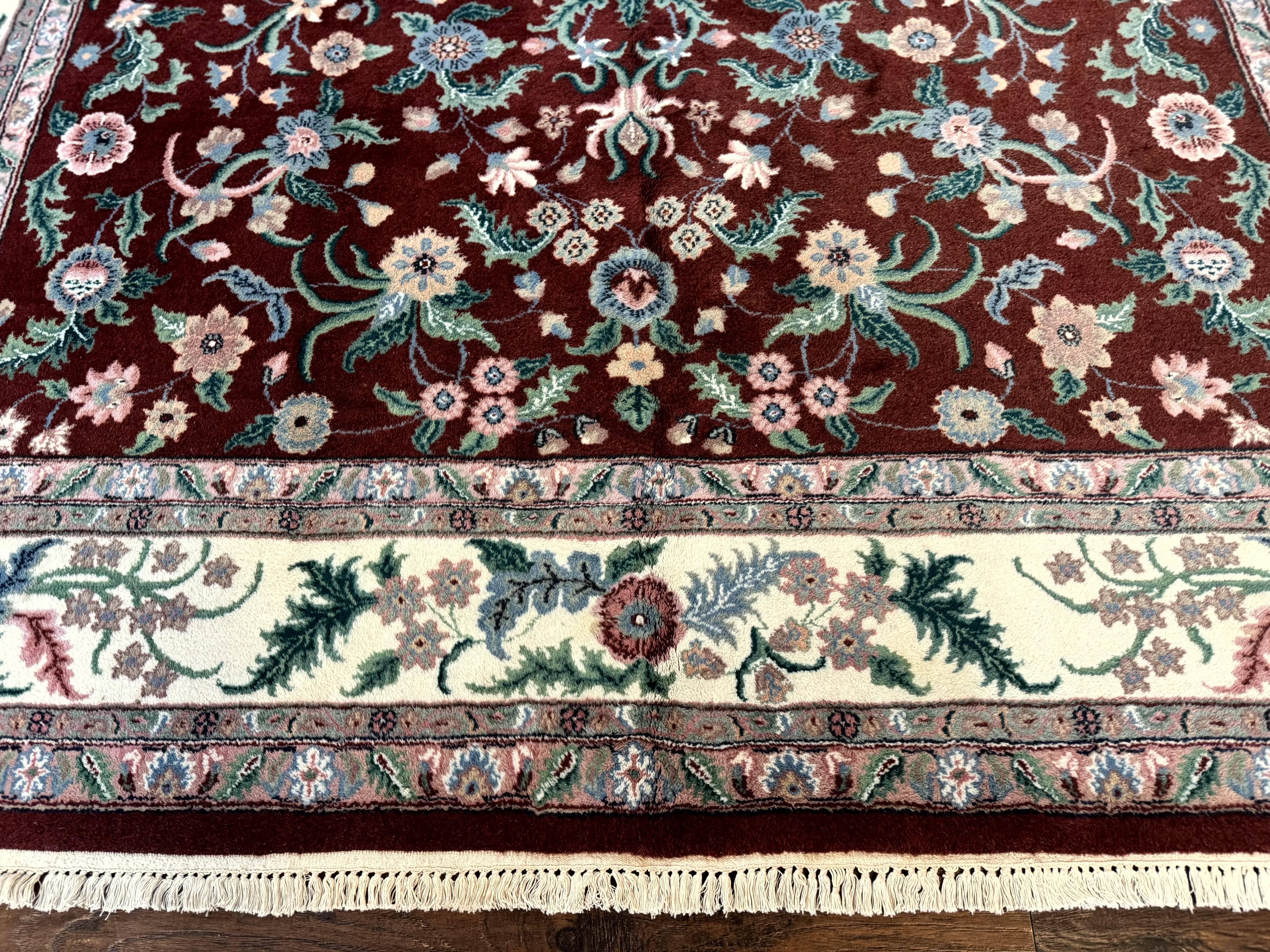 Indo Persian Rug 8x10, Red and Ivory, Floral Allover, Handmade Wool Area Rug - Image 5