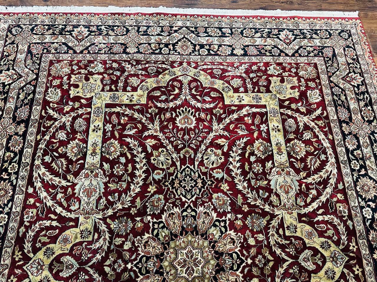 Indo Persian Rug 8x10, Red Vintage Wool Traditional Carpet, Floral, Handmade - Image 3