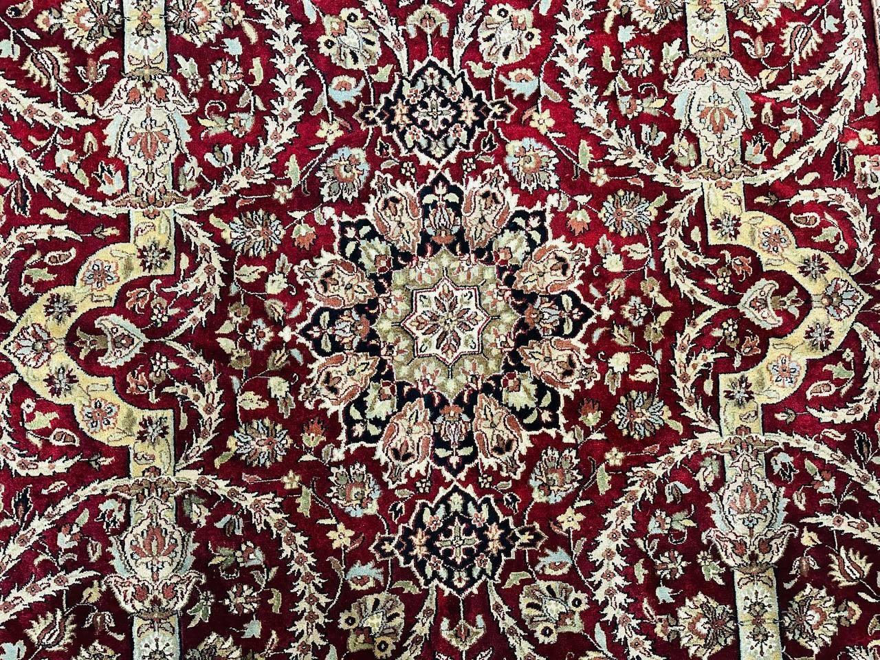 Indo Persian Rug 8x10, Red Vintage Wool Traditional Carpet, Floral, Handmade - Image 4