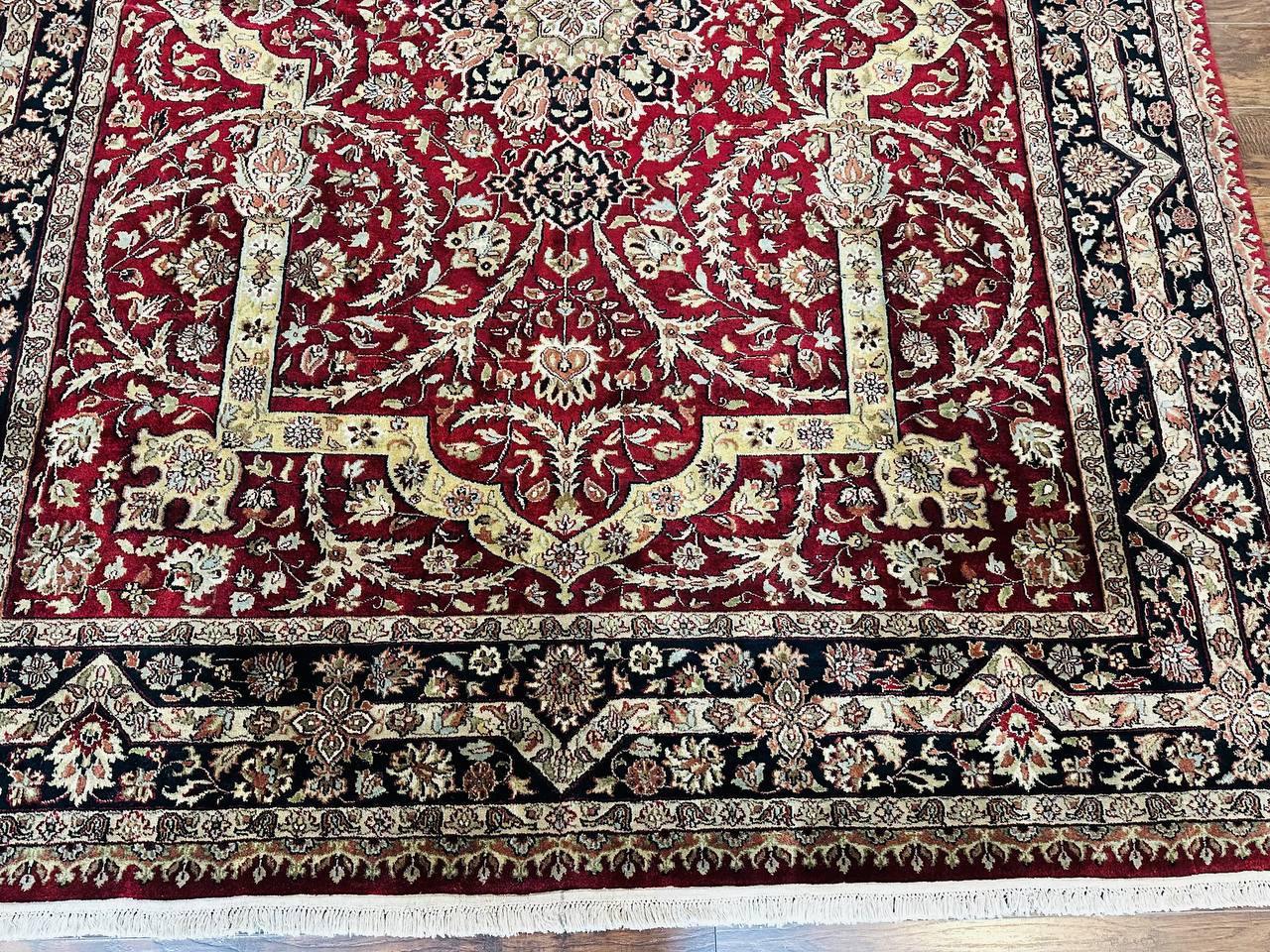 Indo Persian Rug 8x10, Red Vintage Wool Traditional Carpet, Floral, Handmade - Image 5