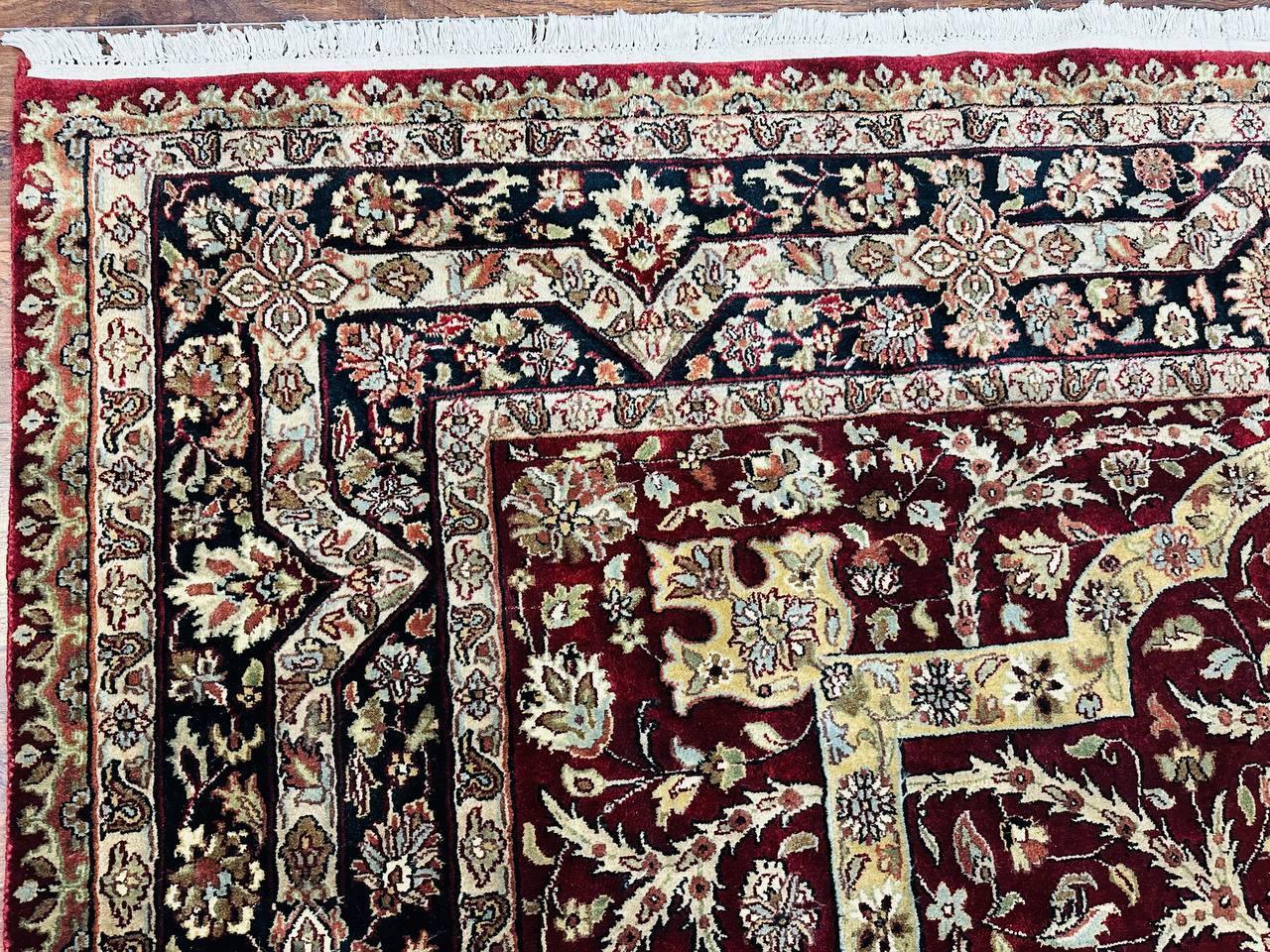 Indo Persian Rug 8x10, Red Vintage Wool Traditional Carpet, Floral, Handmade - Image 6